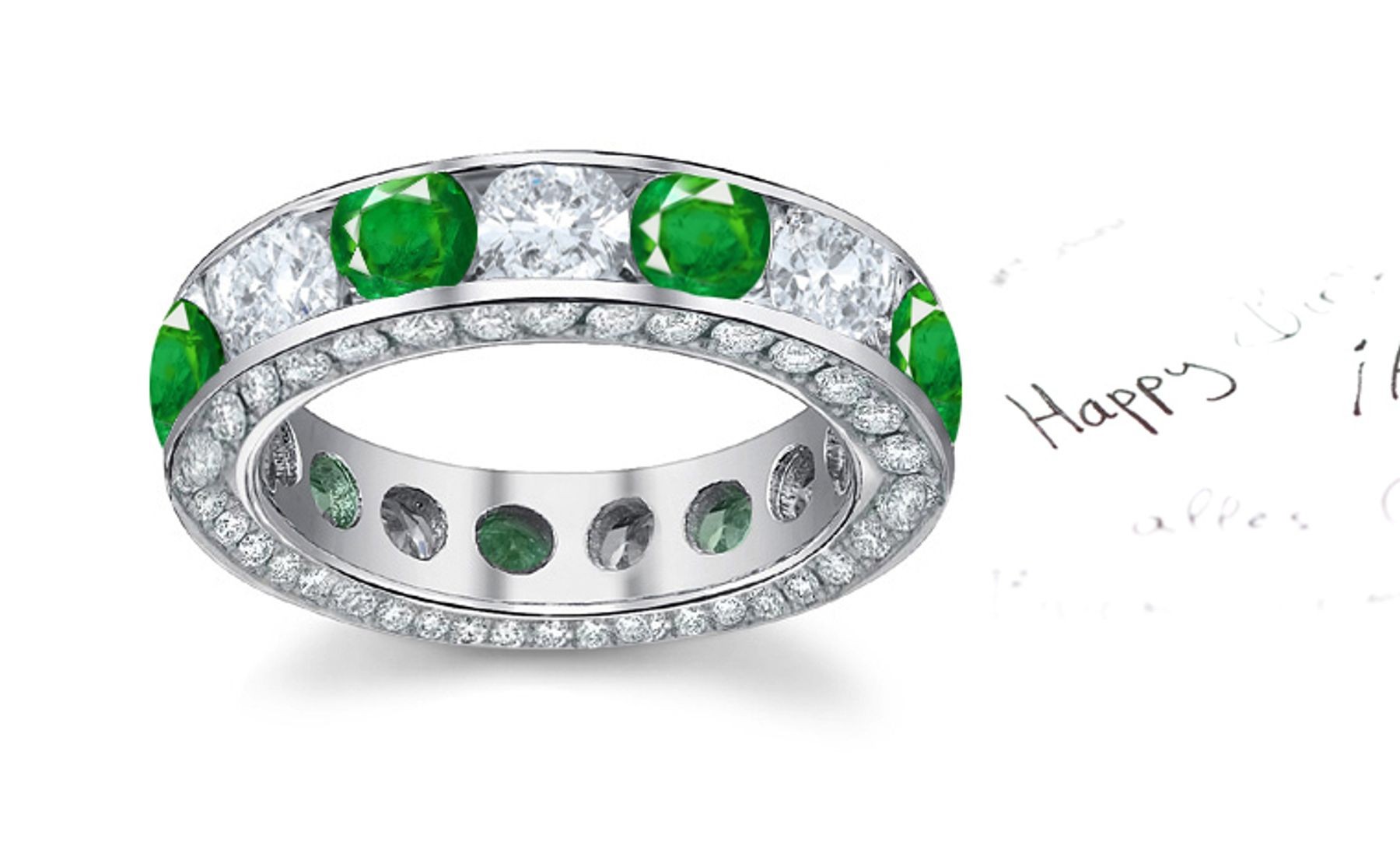 Symbol of Hope: "Timeless" Design Diamond Emerald Full Eternity Halo Band in Platinum