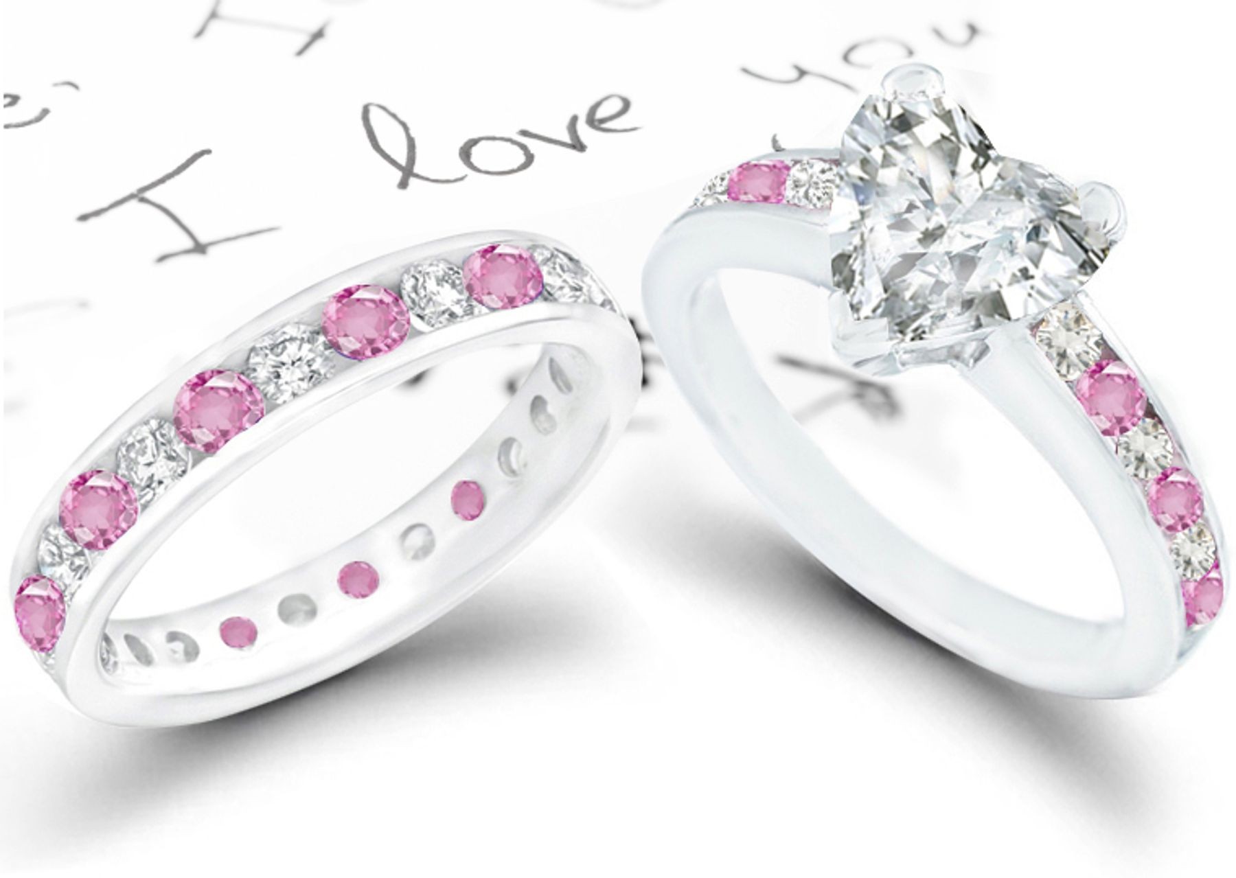 2013 Catalog No. 5 - Product Details: Heart Diamond & Pink Sapphire Engagement & Wedding Rings