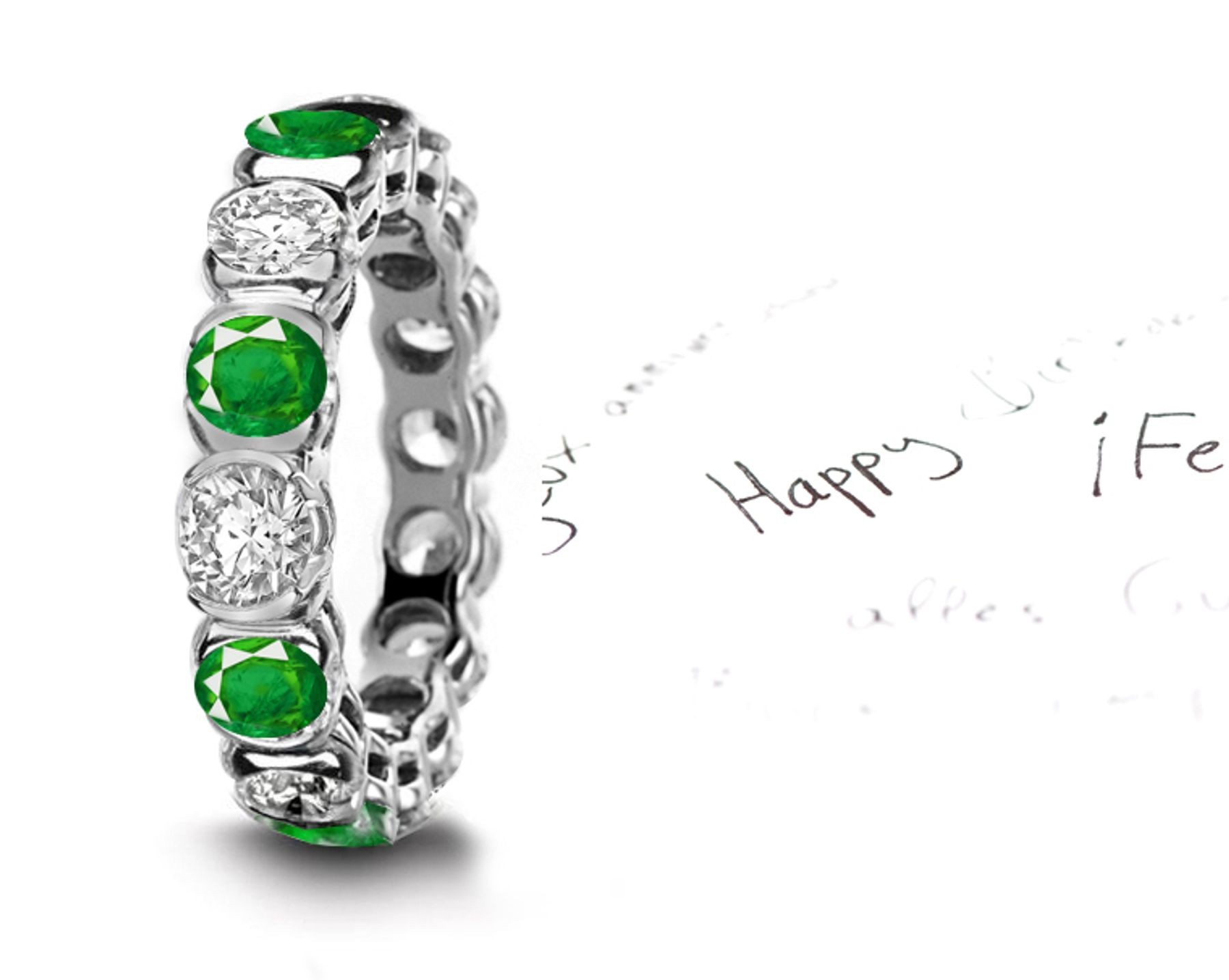 Original DESIGN : Genuine Fine Emerald & Diamond Bar Set Gold Wedding Band Showing Most Brilliance in Their Green