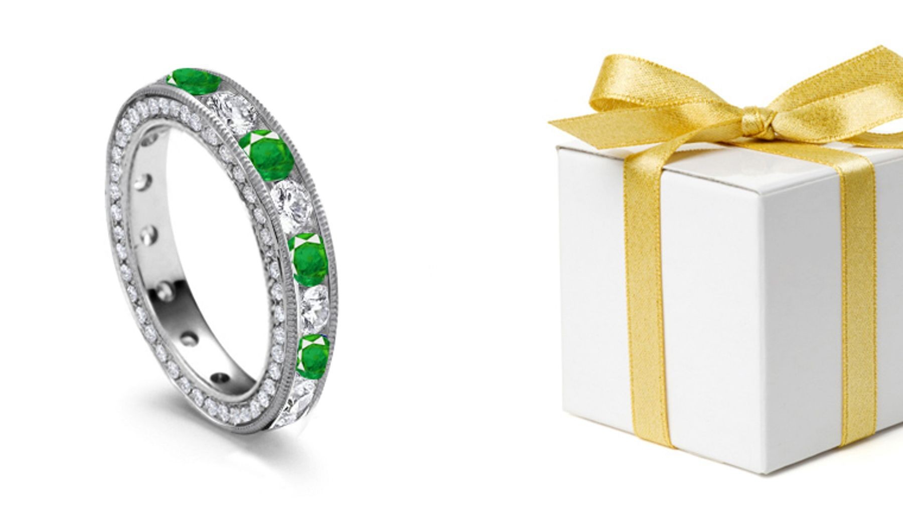 Deep & Translucent Waves: Round Emerald & Diamond Eternity Band Radiate in Blue & Yellow Mix