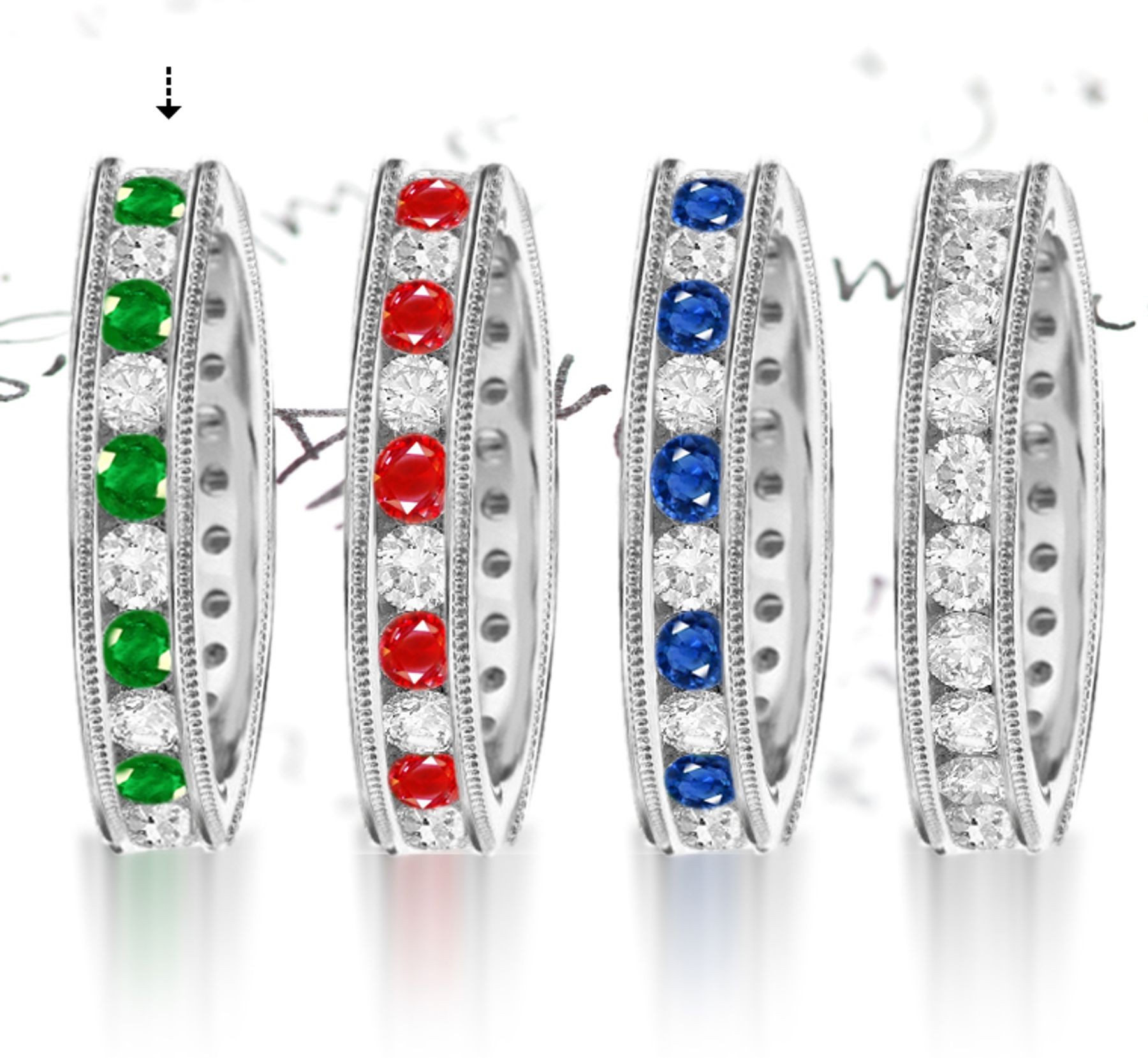 Distinctive Styles": White Gold Birthstone Anniversary Diamond Eternity Ring Greenish Yellow Luster