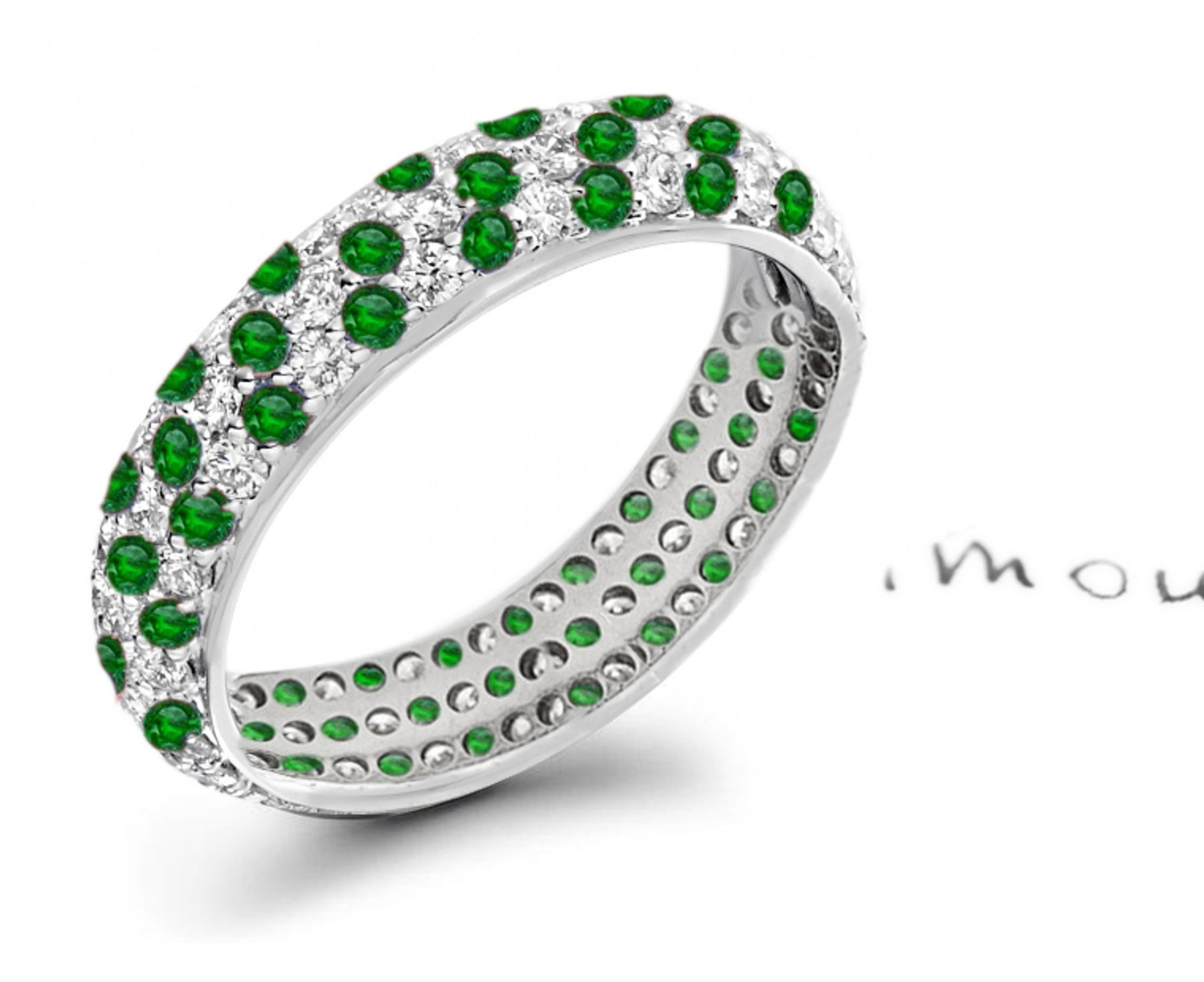 "Strikingly Elegant Styles": Pave Set Emerald & Diamond Eternity Band with A Green Most Beautiful, Shining