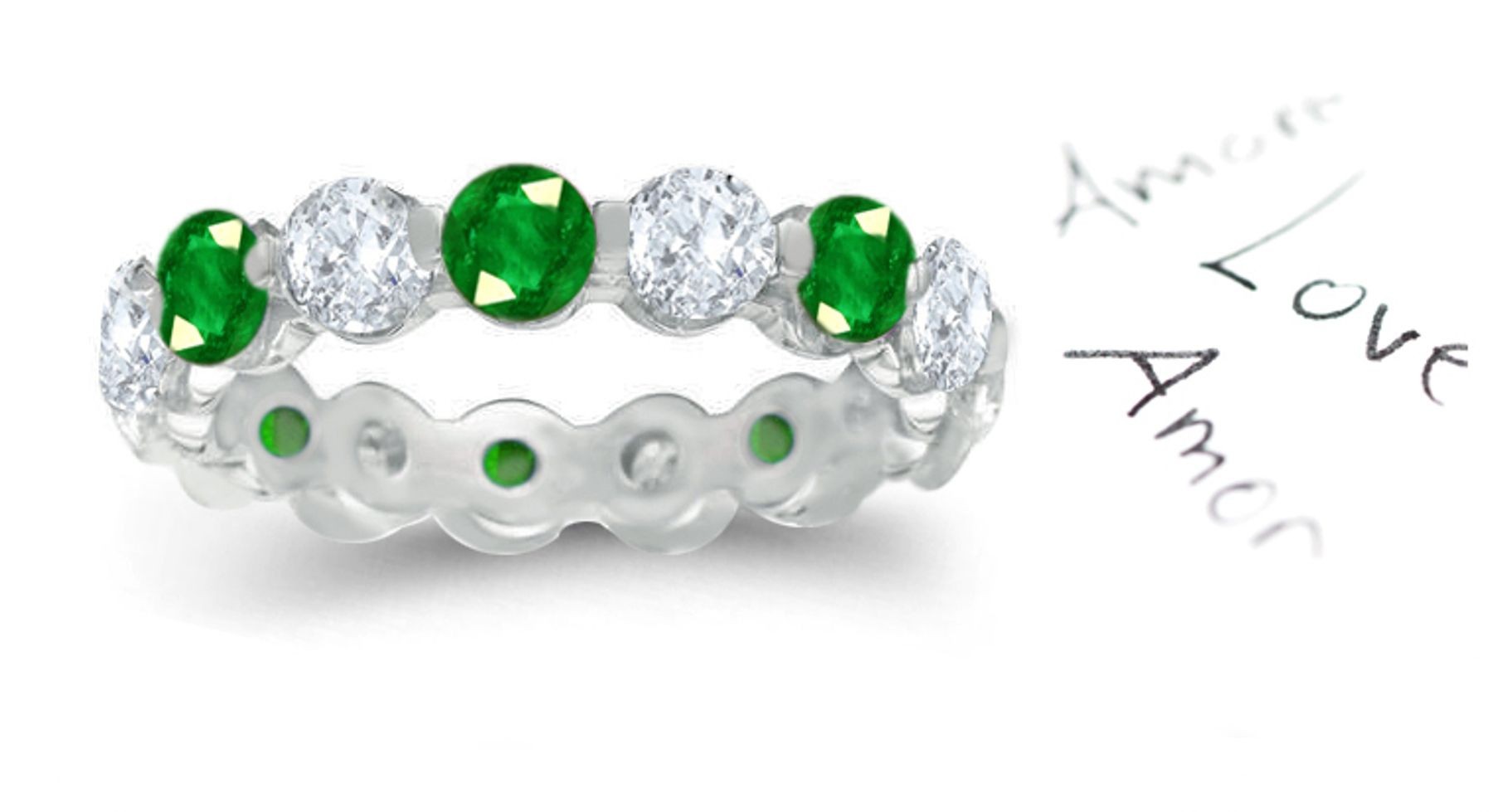 Elegant: This Bar Set Gold Diamond & Emerald Anniversary Eternity Band with Brilliant Green of Firs