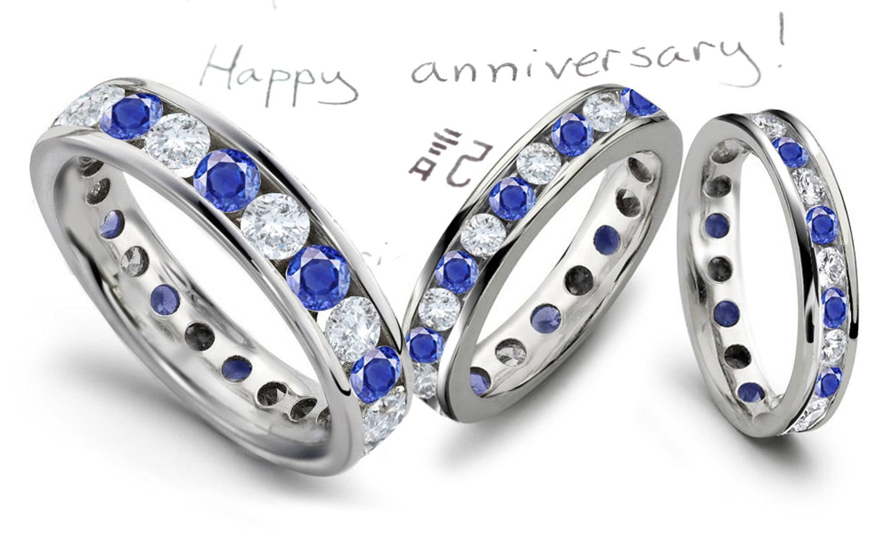 Fine Sapphire and Diamond Eternity Band in Platinum & Gold Ring