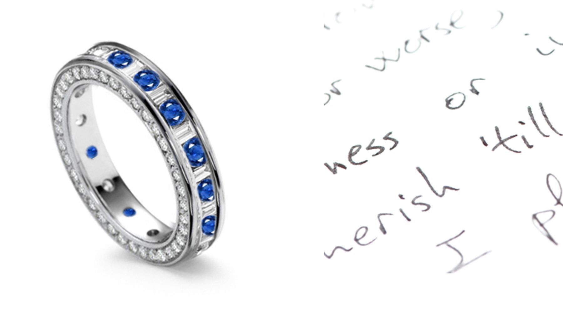Baguette Sparkling Diamond & Round Sapphire Ring