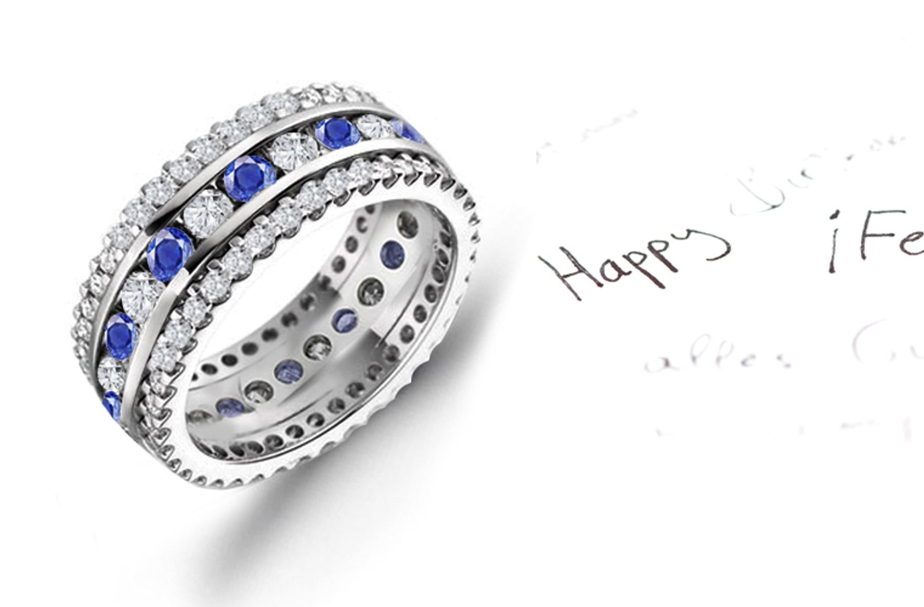 3 Prong & Channel Set Sparkling Diamond & Sapphire Ring