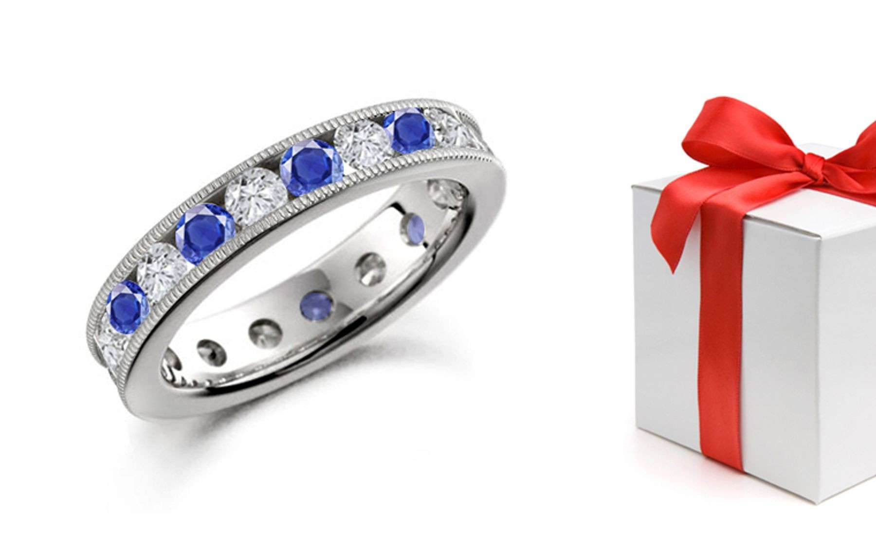 Dancing in the Light: Round Sapphire & Brilliant Diamond Anniversary Band in Platinum Gold