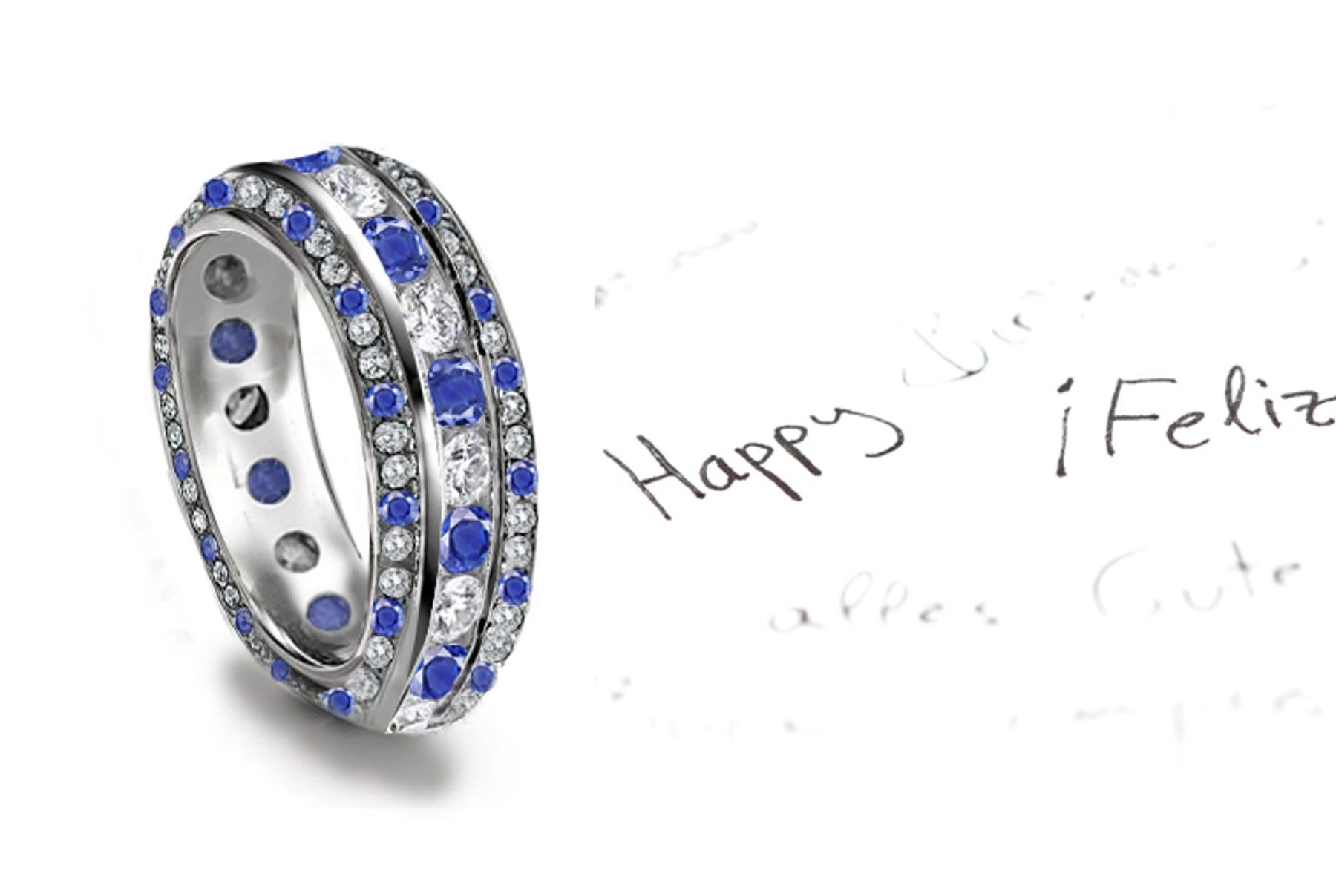 Impeccable: Large Sapphire & Brilliant Diamond Anniversary Multi-Stone Ring in Stock in Gold