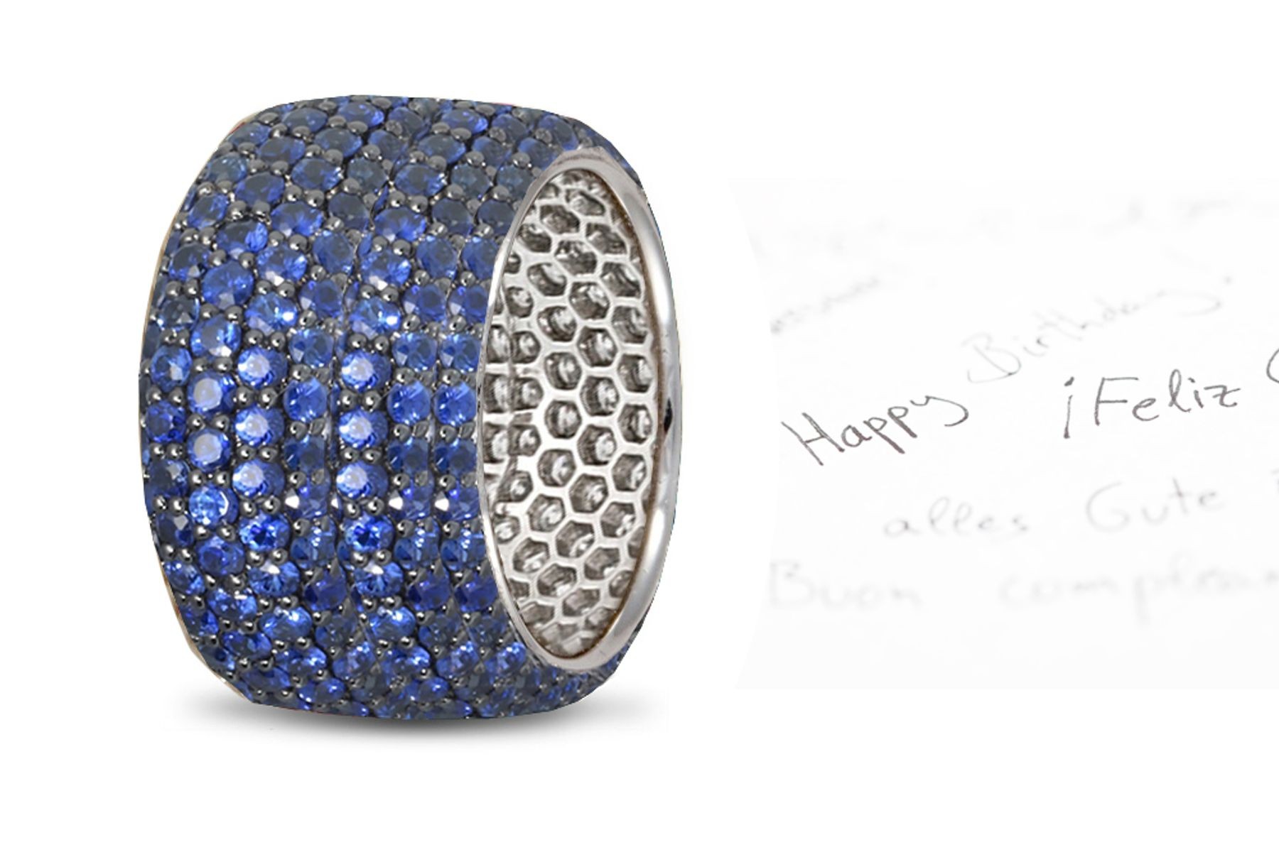 Pave Set Diamond Sapphire 14k Yellow Gold Ring 