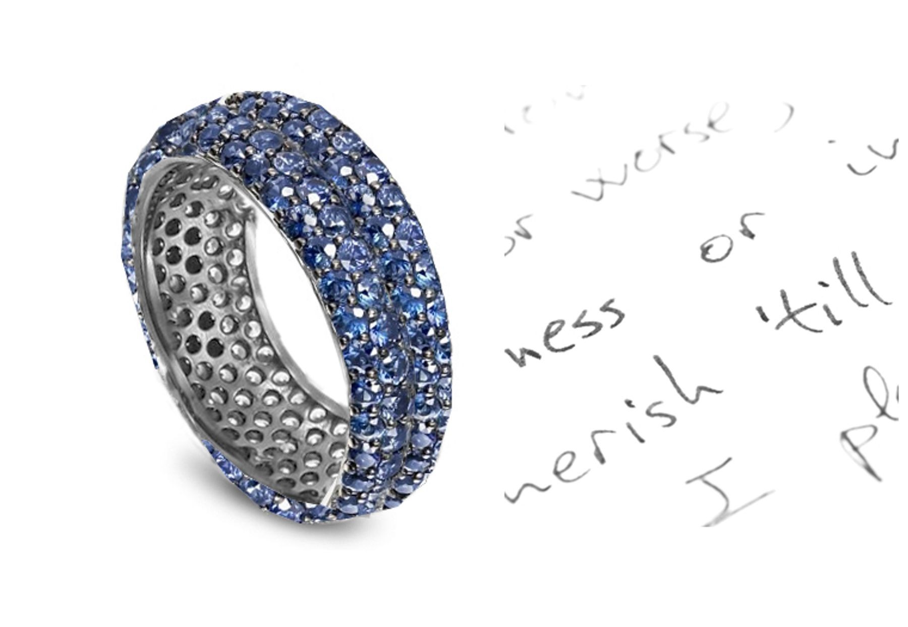 Four-Sapphire-Row Pave-Set Fine Hand Crafted Sapphire Ring