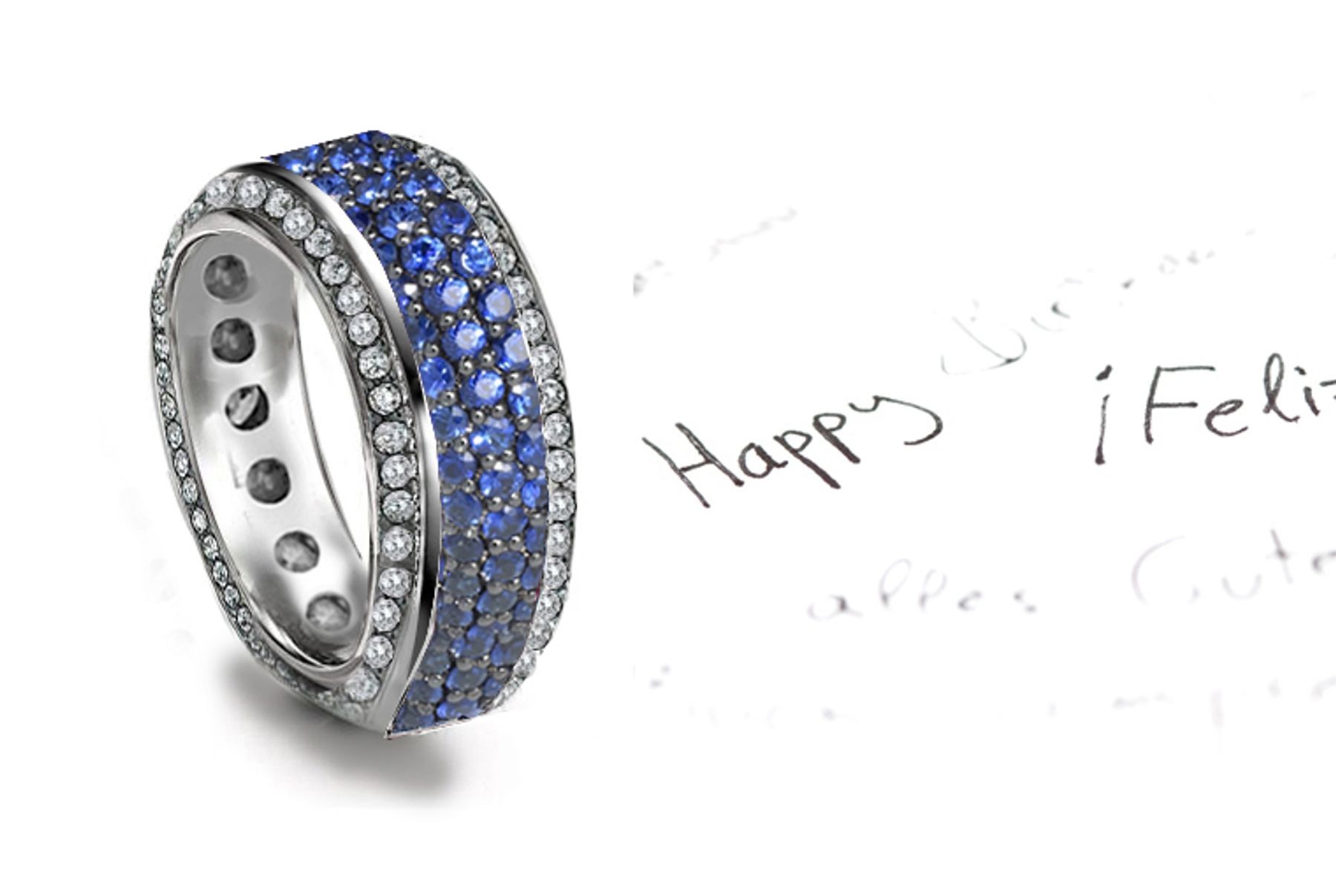 Three-Row-Sapphire & Two-Row-Diamond Wedding Design