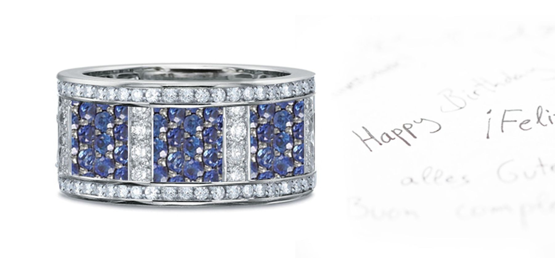 7 mm Wide Sapphire Diamond Horizontal Bar Studded Ring