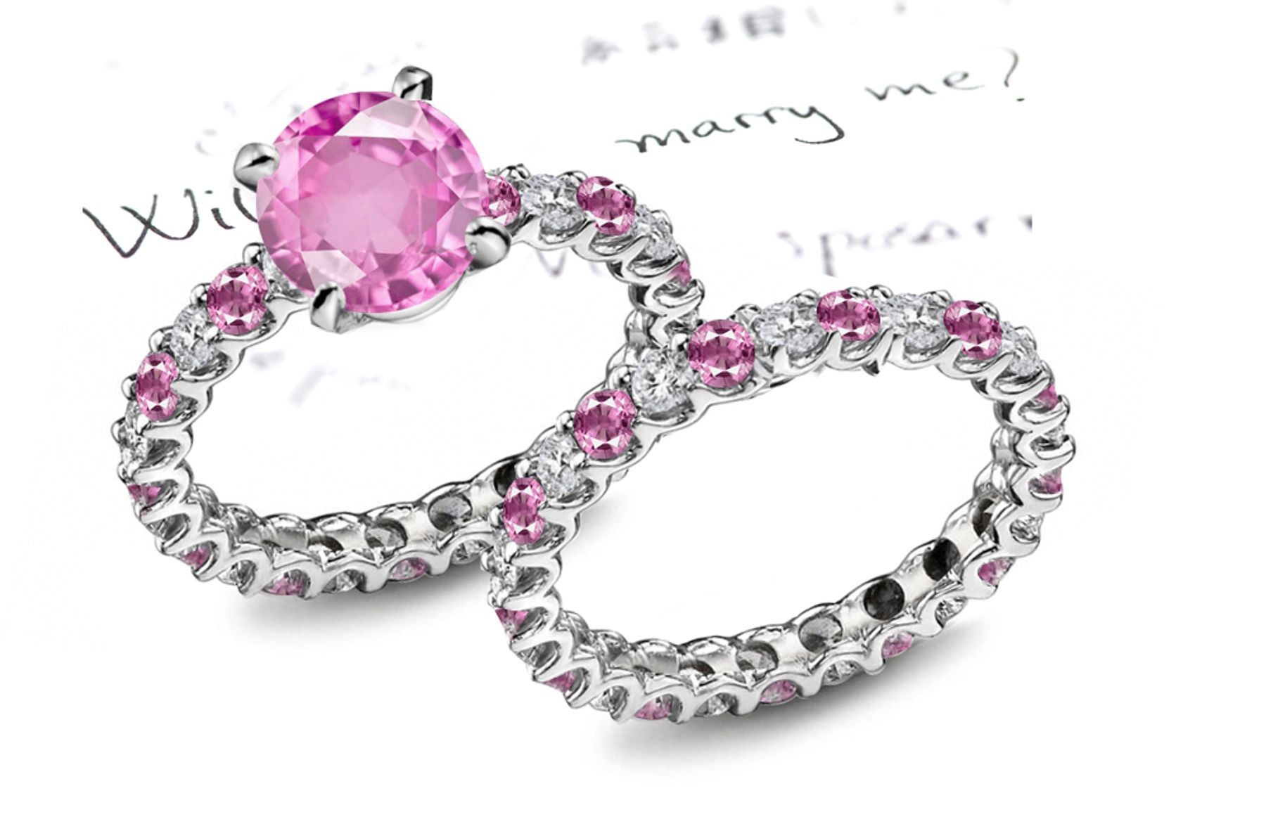 Glittering: High Quality Pink Sapphire & Diamond Micro Pave Ring