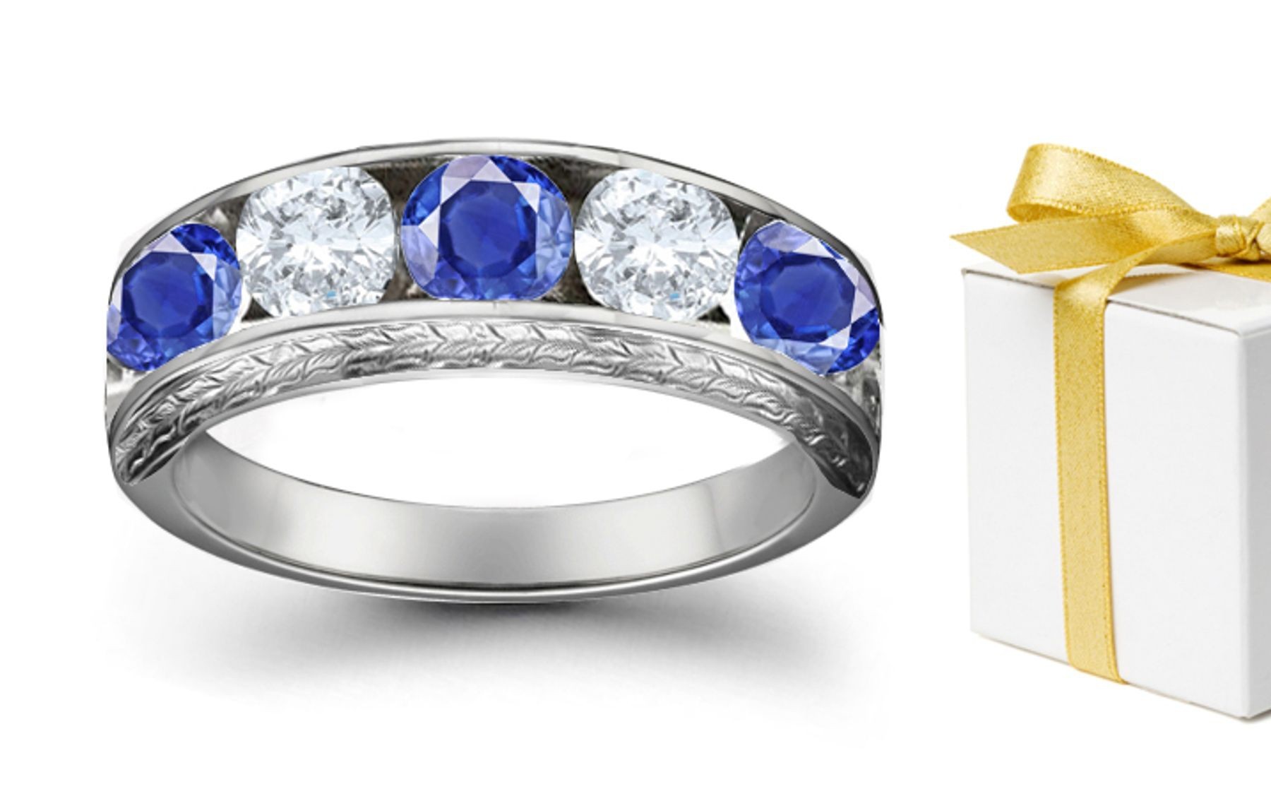 Smiling Faces: Sapphire Diamond Five Stone Rings