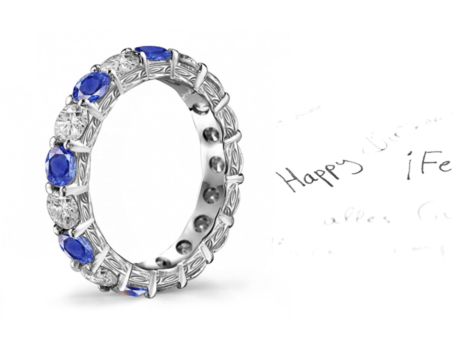 Vintage Style Sapphire Diamond wedding anniversary band