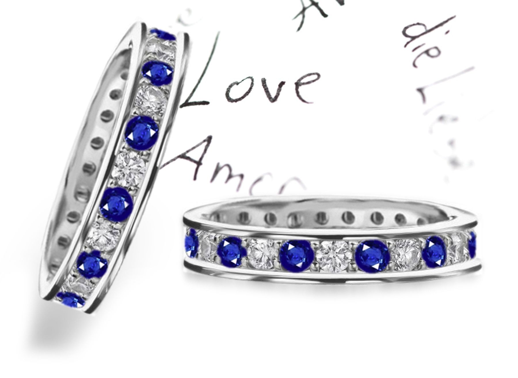 Prong Set Sapphire & Diamond Eternity Band in 1.0 to 5.0 cts