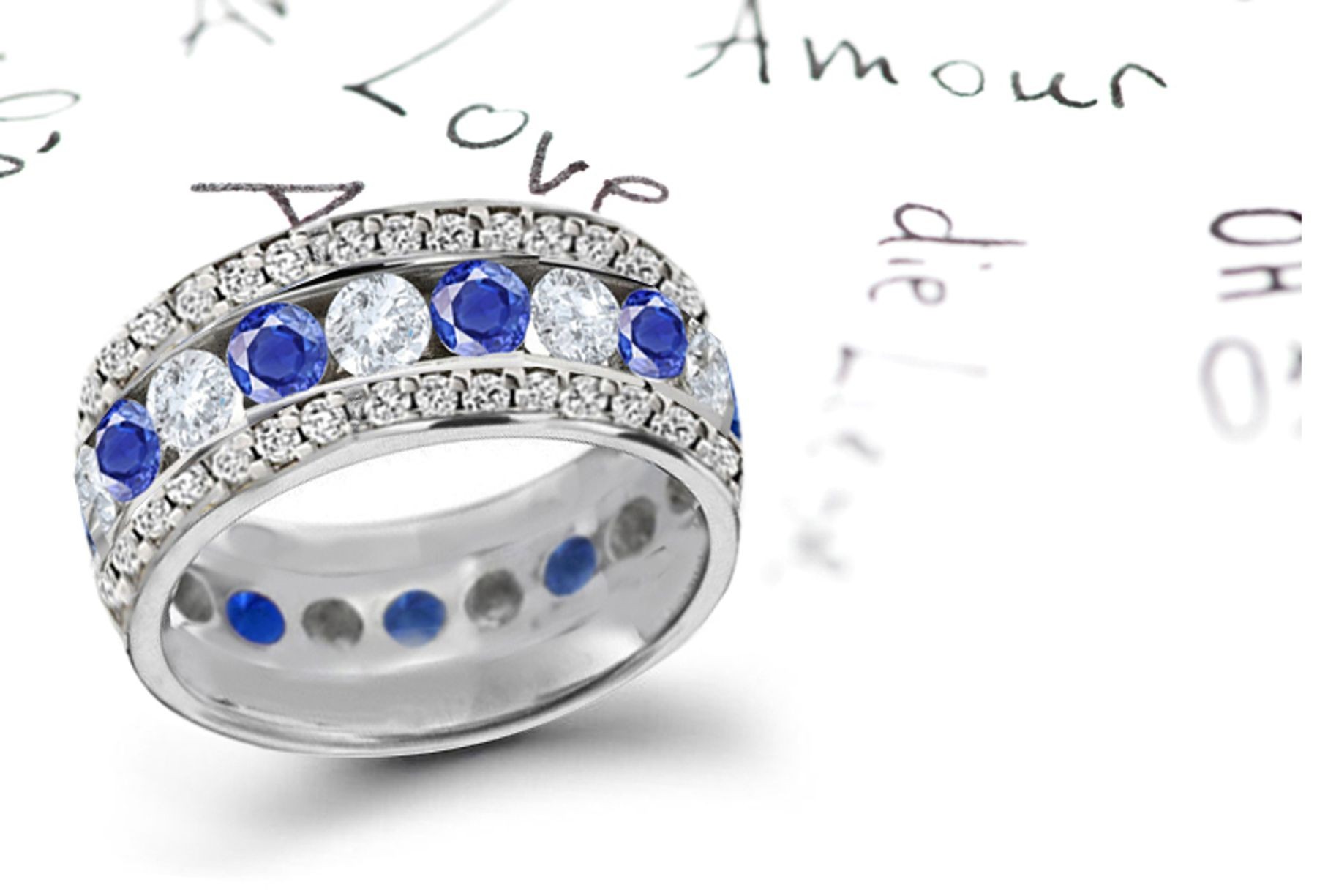 Three Sapphire Diamond Wedding Rings Fused