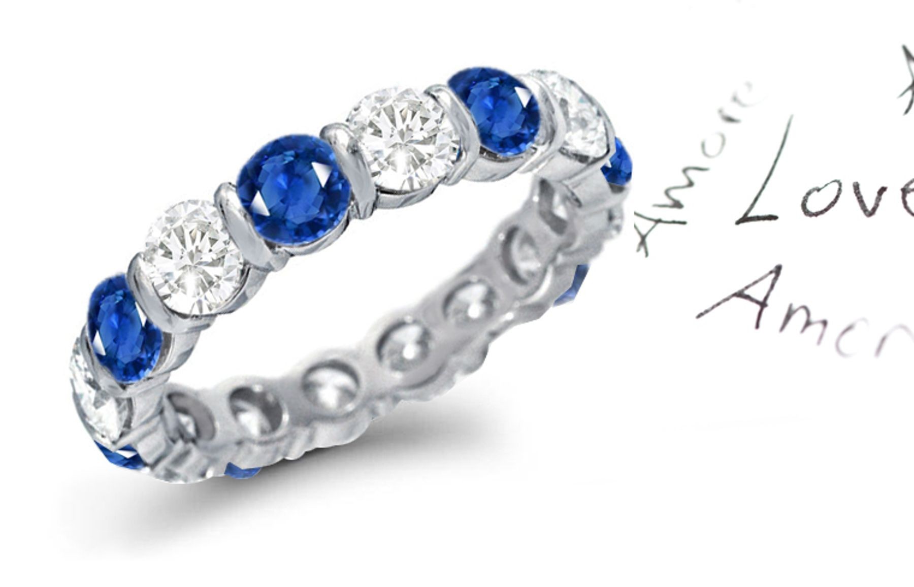 Diamond & Sapphire Bar Set Platinum Gemstone Ring