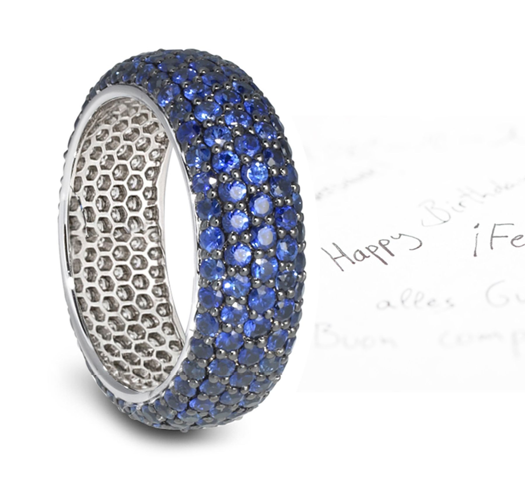 Pave Set 8 mm Wide Sapphire Gemstone Ring