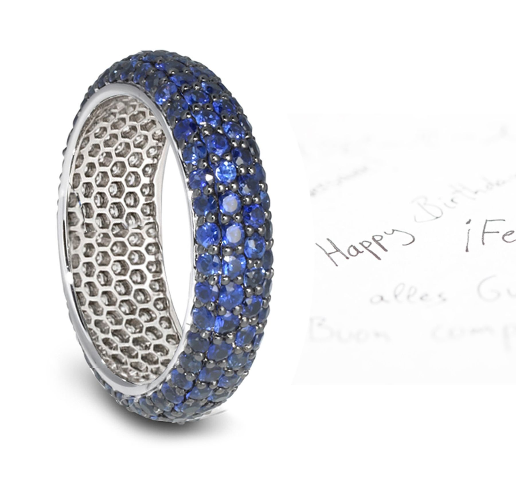 Pave Set 6 mm Wide Sapphire Gemstone Ring