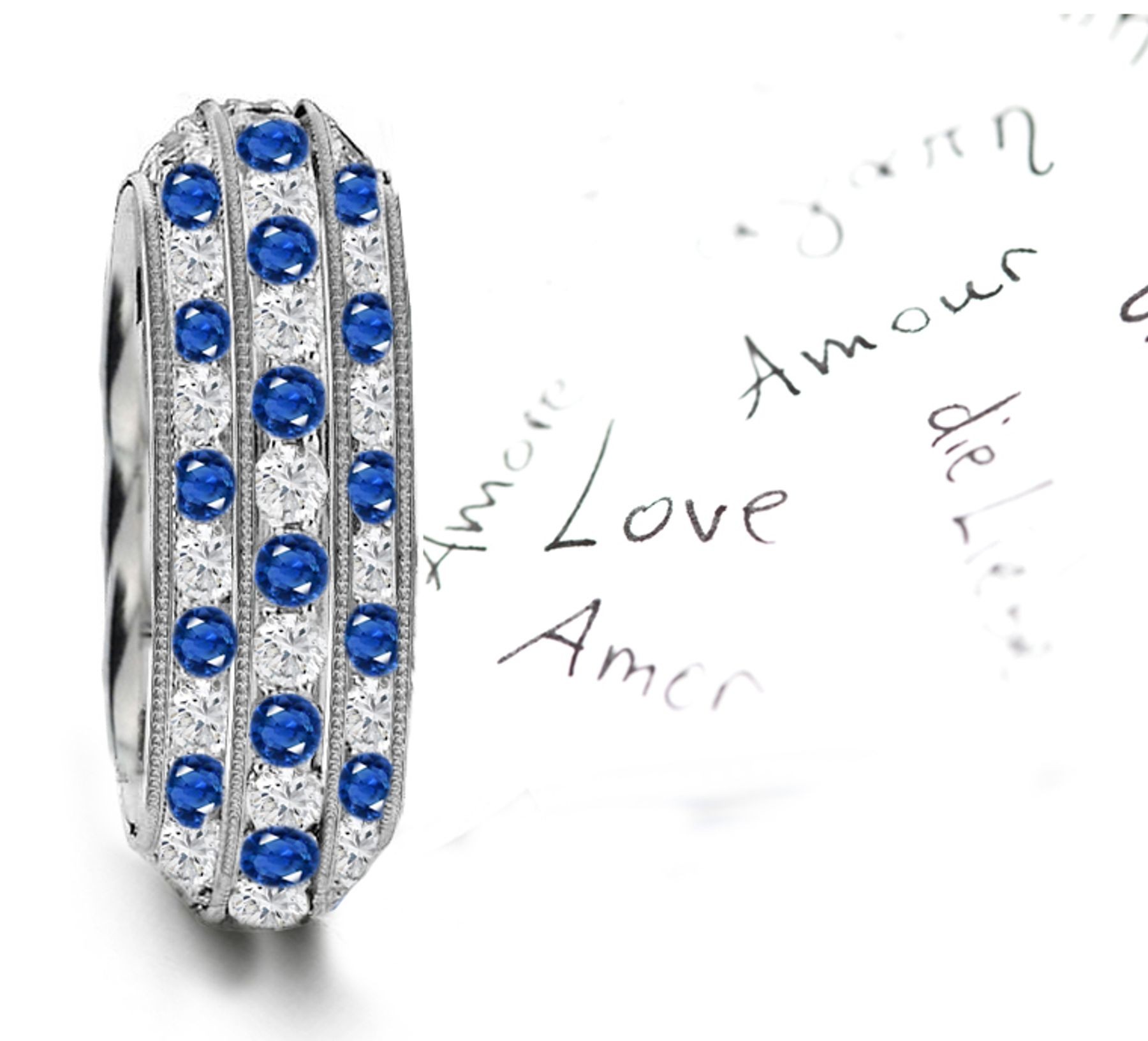 Hand Crafted Sapphire Diamond Eternity Gemstone Ring