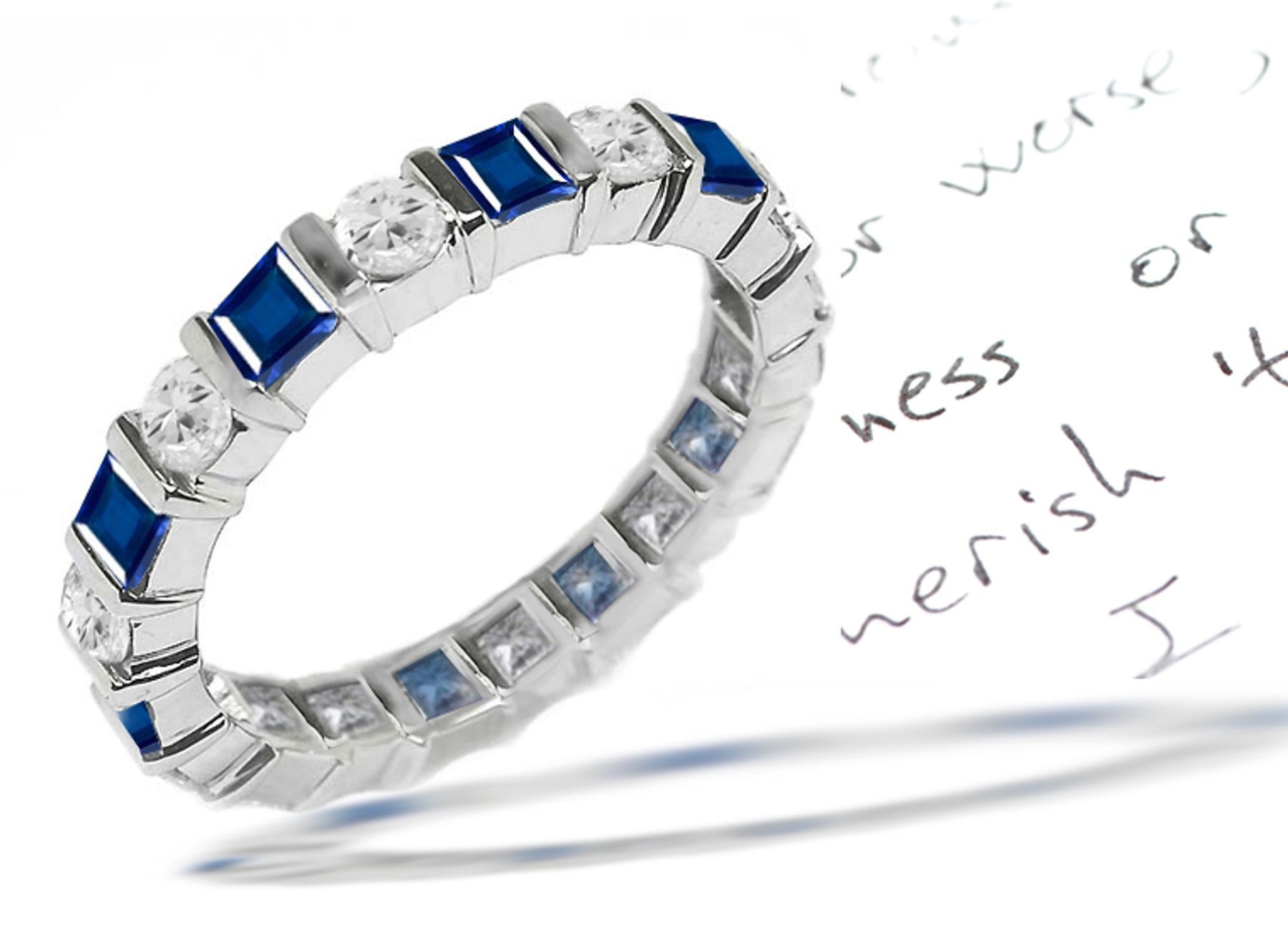 Princess Cut Diamond Round Sapphire Gemstone Ring
