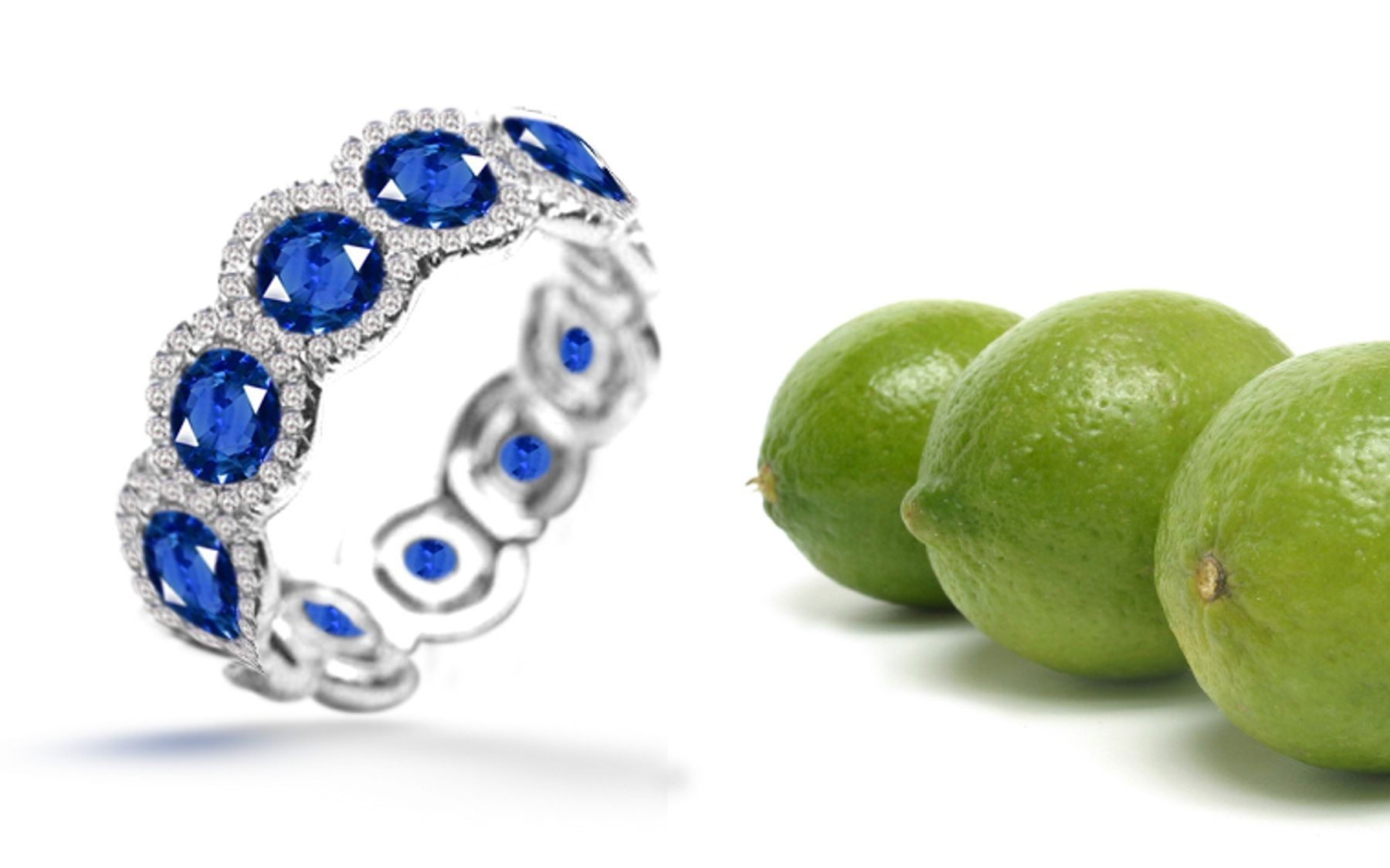 Pave Set Diamond & Round Blue Sapphire Eternity Ring