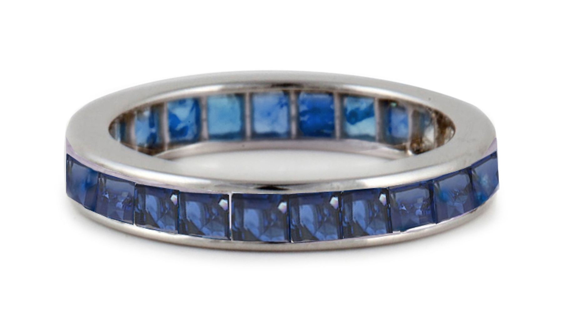 Full Square Sapphire Eternity Gemstone Wedding Band in Platinum & Gold Ring