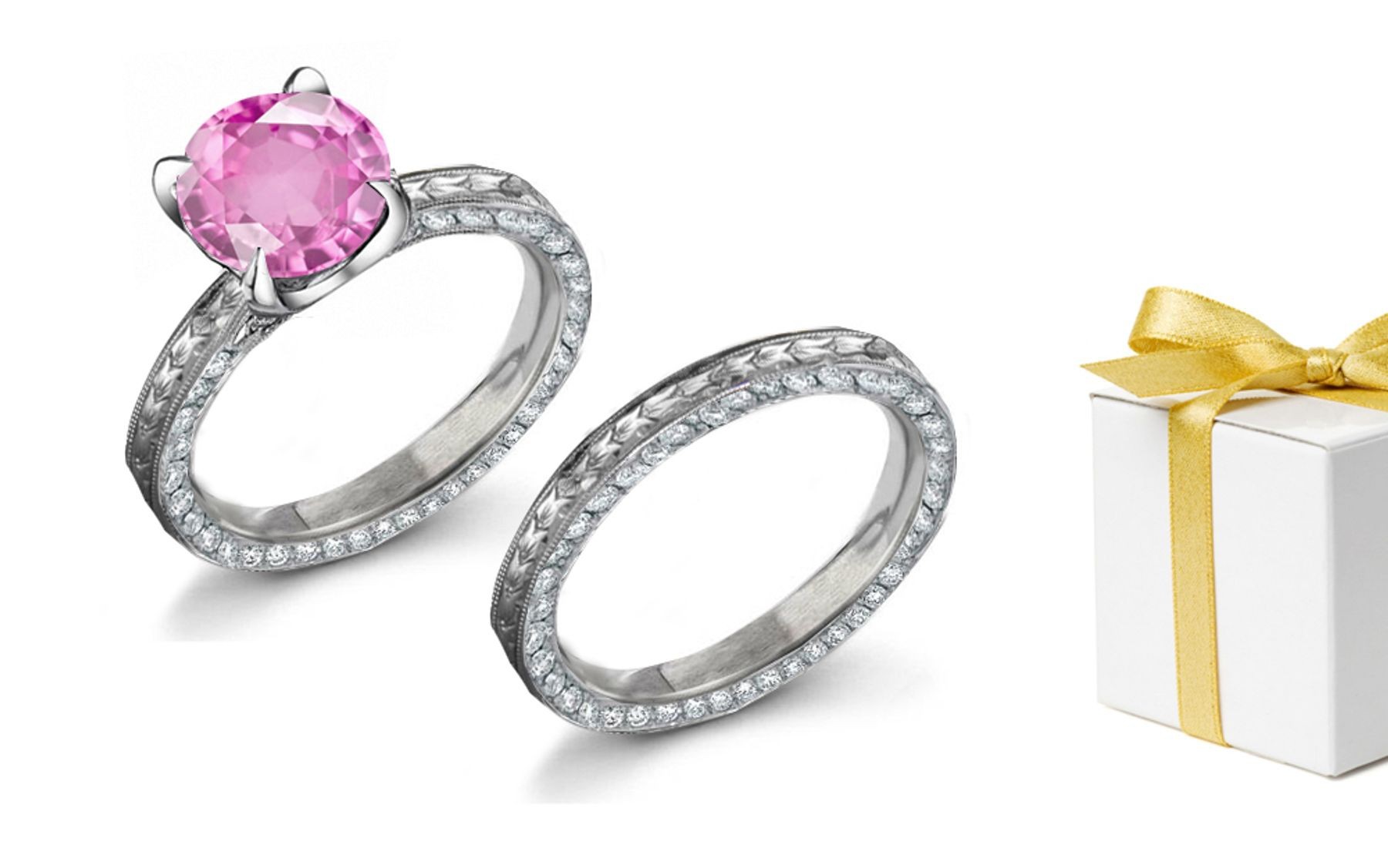 Perfect: American Material Pink Sapphire & Diamond Engraved Ring