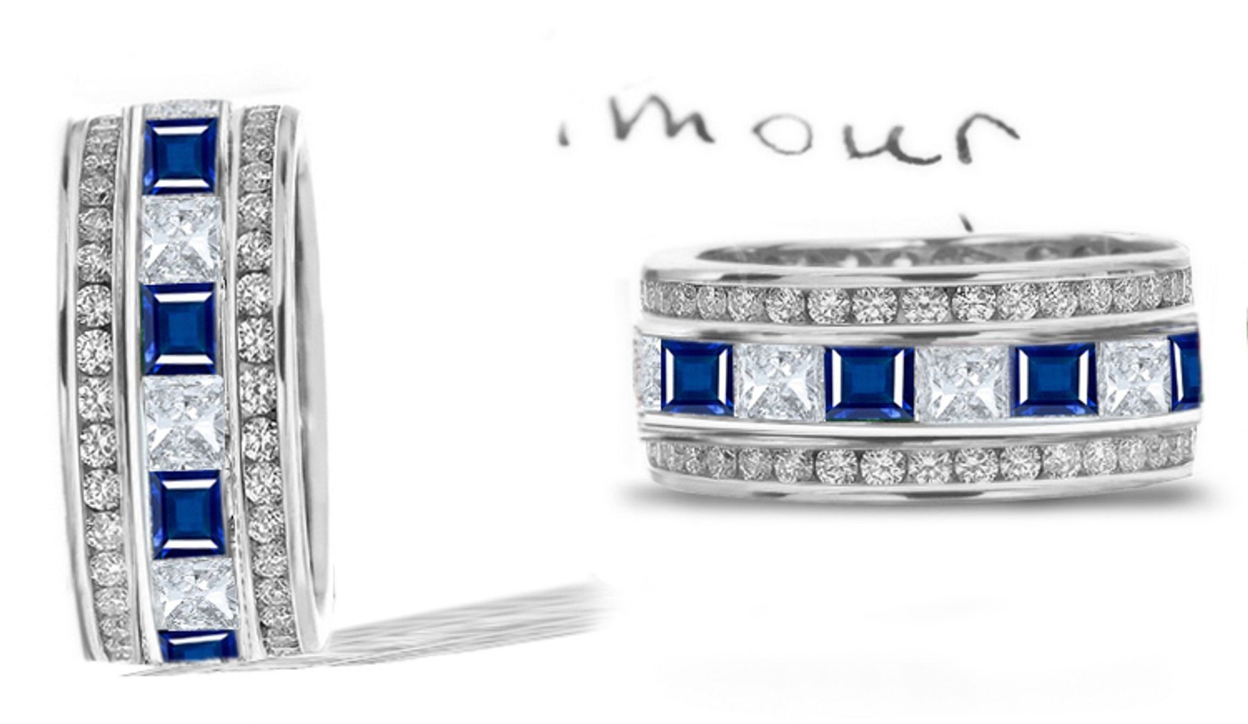 Princess Cut Sapphire & Princess Cut Diamond Ring