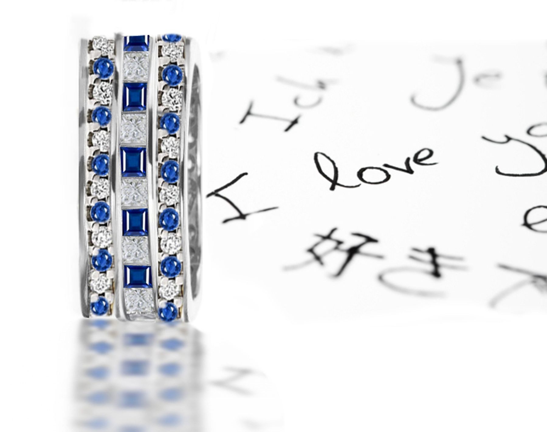 Stacked Sapphire Diamond Eternity Wedding Gold Band