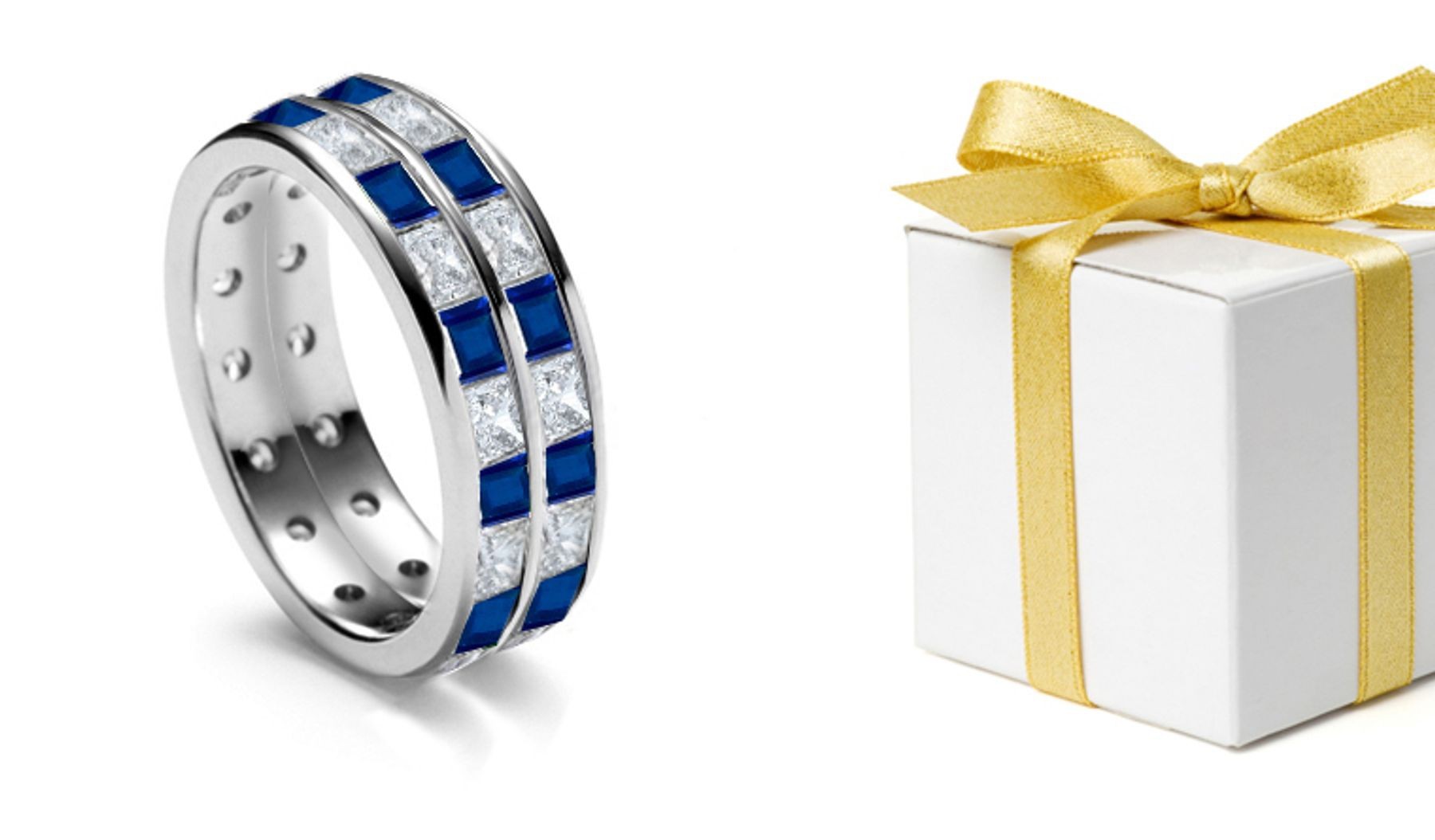 Princess Diamond & Sapphire 2 Stacked Ring in 14k Gold