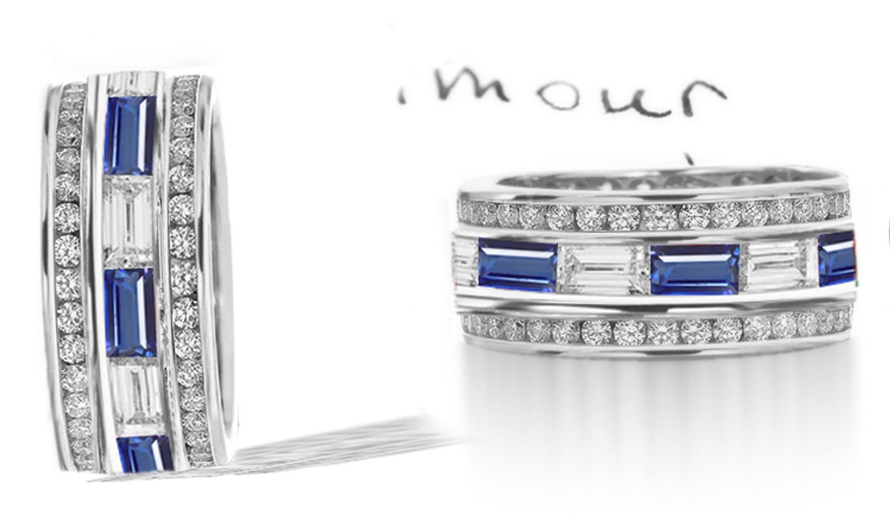 Baguette Sapphire & Diamond Wedding Ring in Gold 