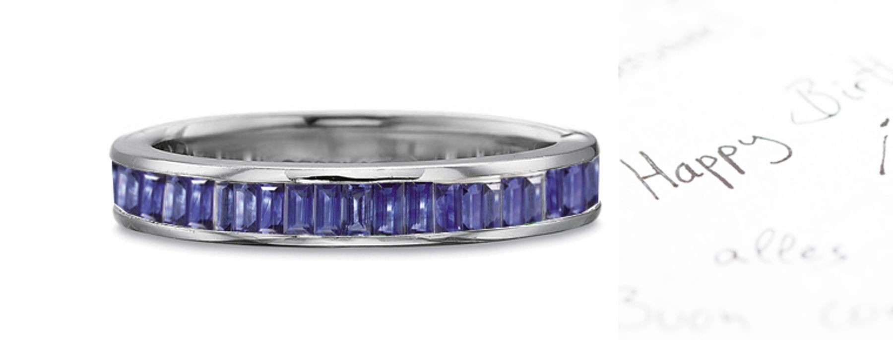 Full Sapphire Baguette Eternity Ring in Platinum Ring 