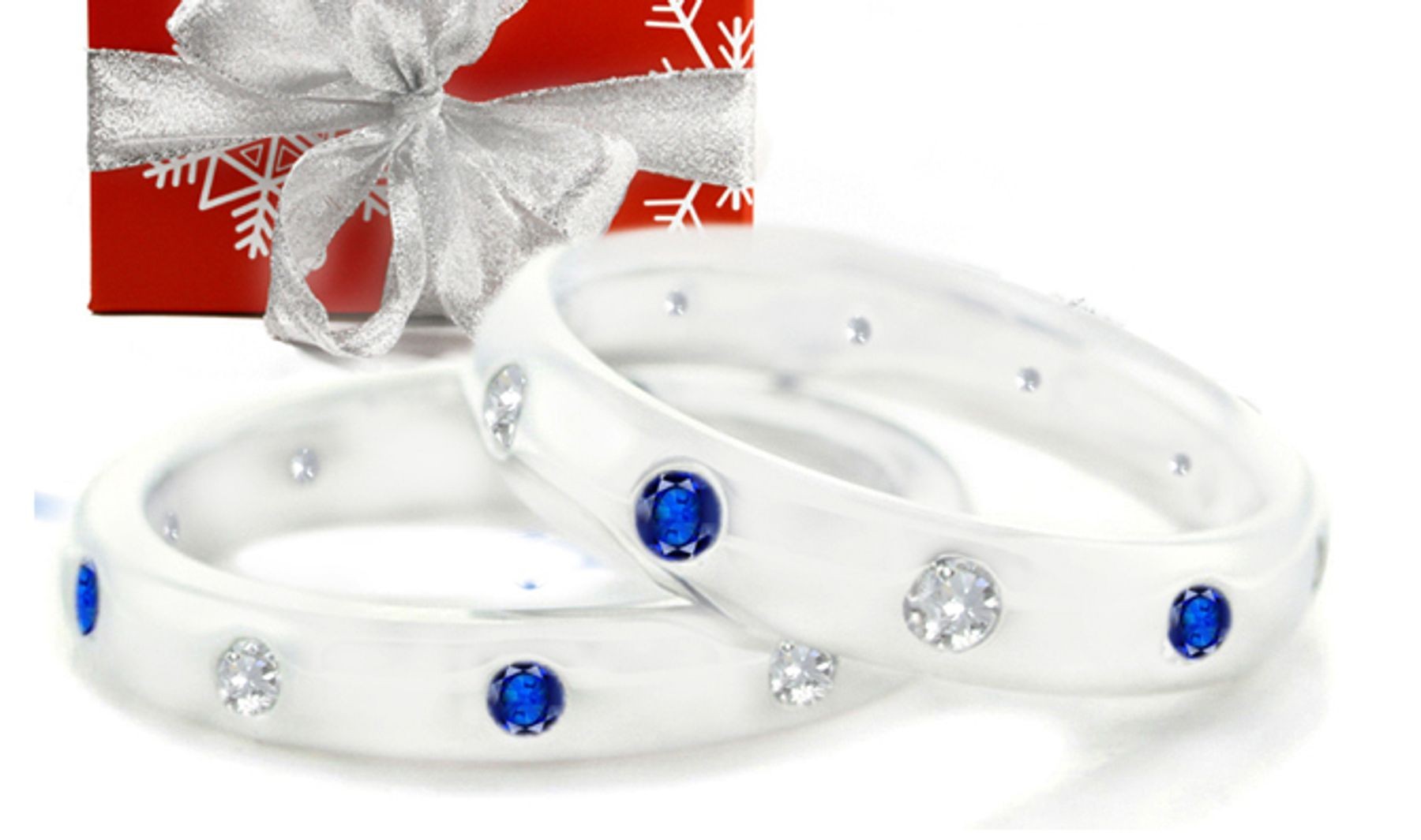 Blue Sapphire and Diamond Eternity Wedding Gold Band