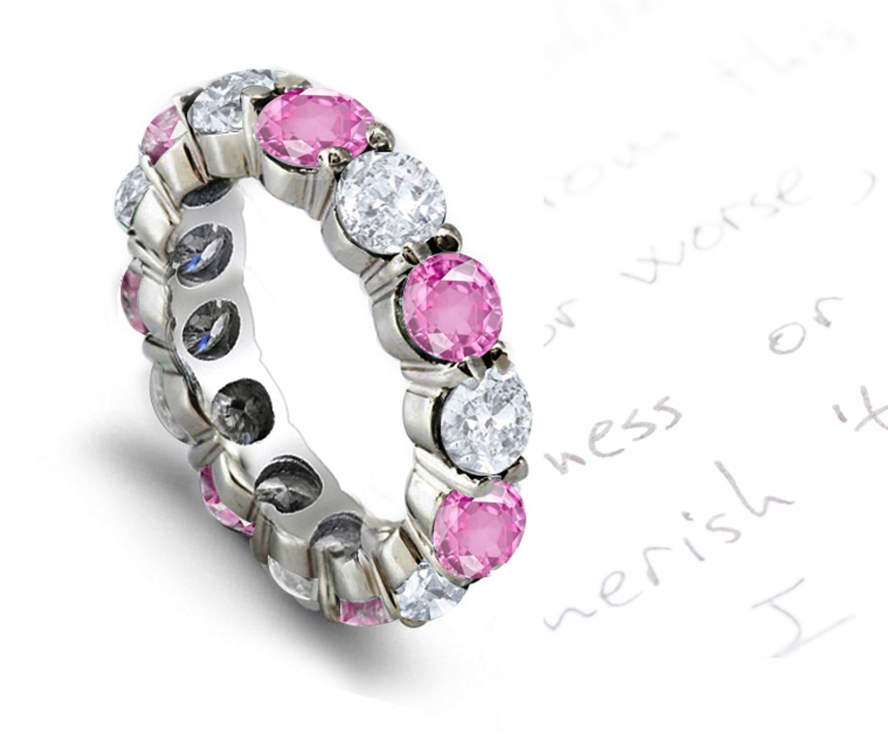 Prong Set Round Women's Pink Sapphire & Diamond Wedding Ring in White Gold