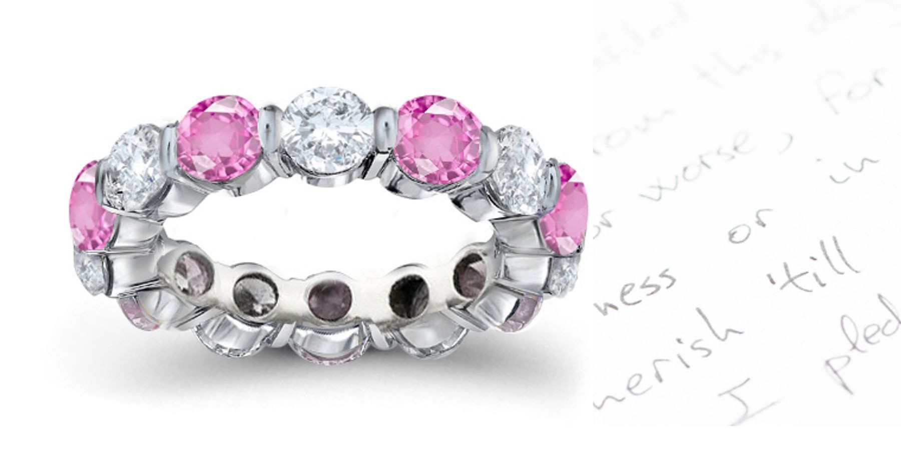 Round Women's Pink Sapphire & Diamond Bar Set Eternity Ring