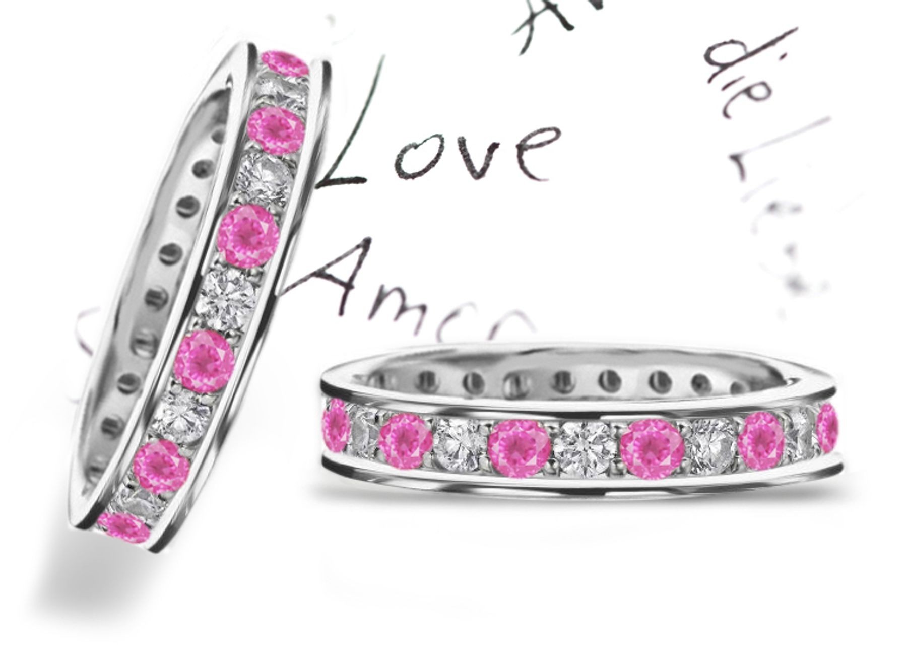 Channel & Prong Set Round Women's Pink Sapphire & Diamond Eternity Ring
