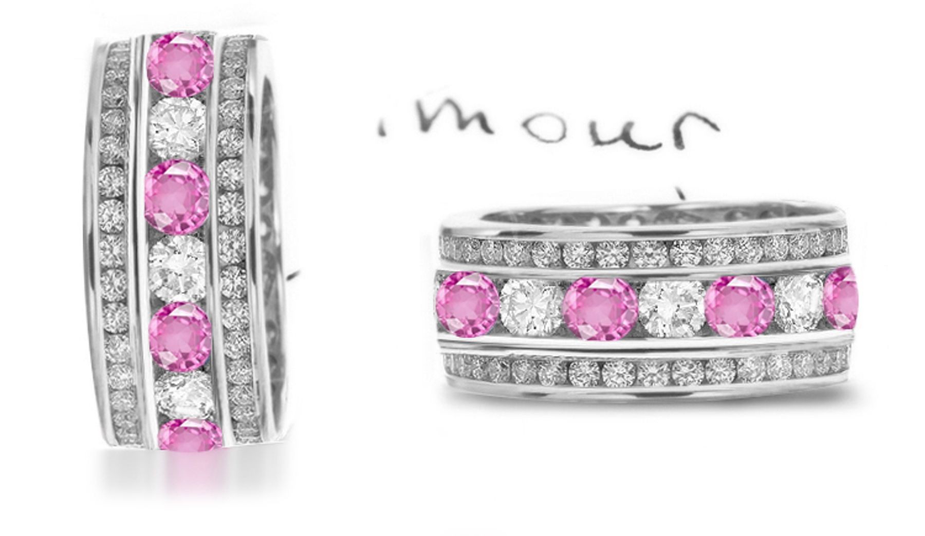 Stacked Channel Set Milgrain Round Women's Pink Sapphire & Diamond Eternity Ring