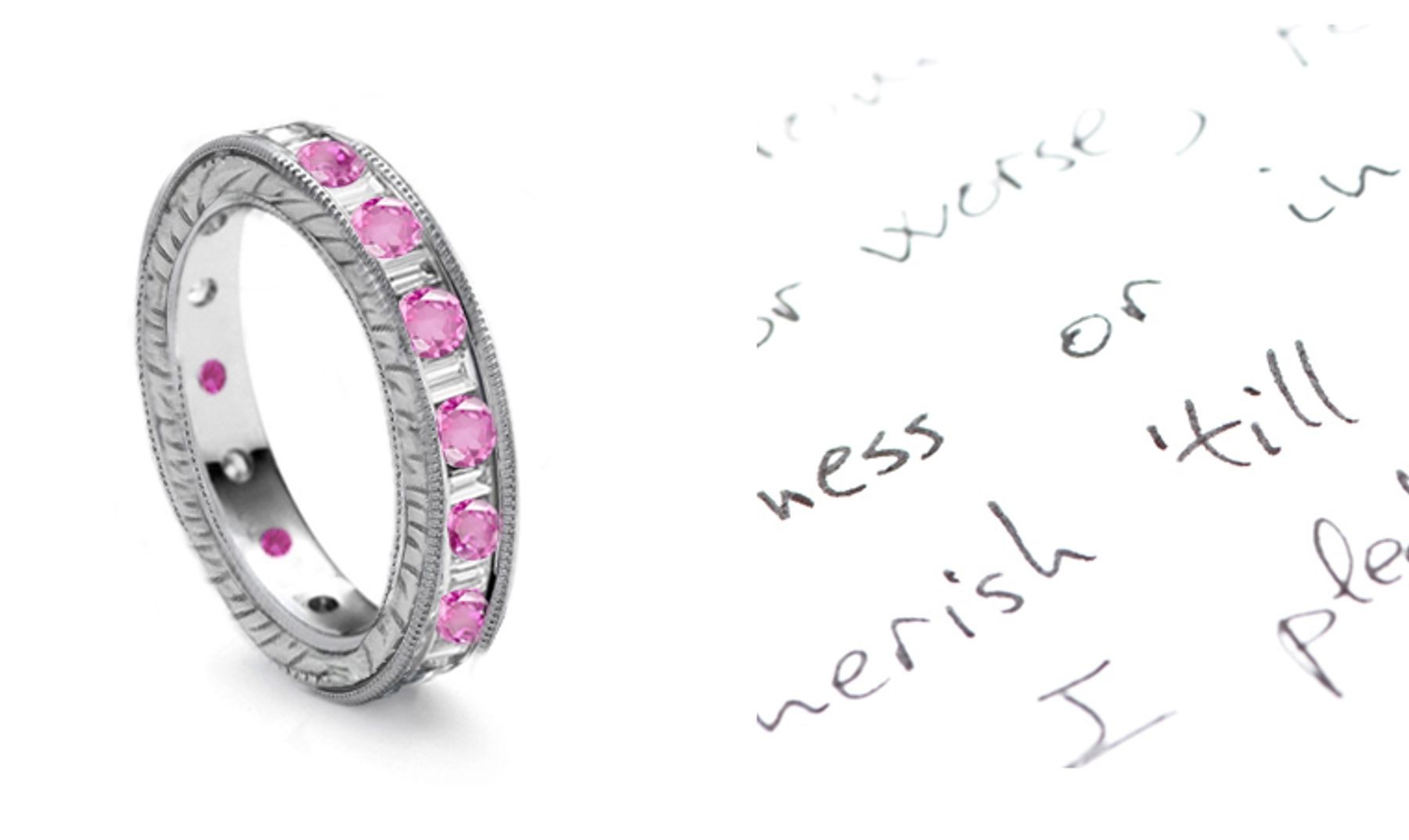 Round Sapphires & Diamonds set in a channel setting with engraved sides
