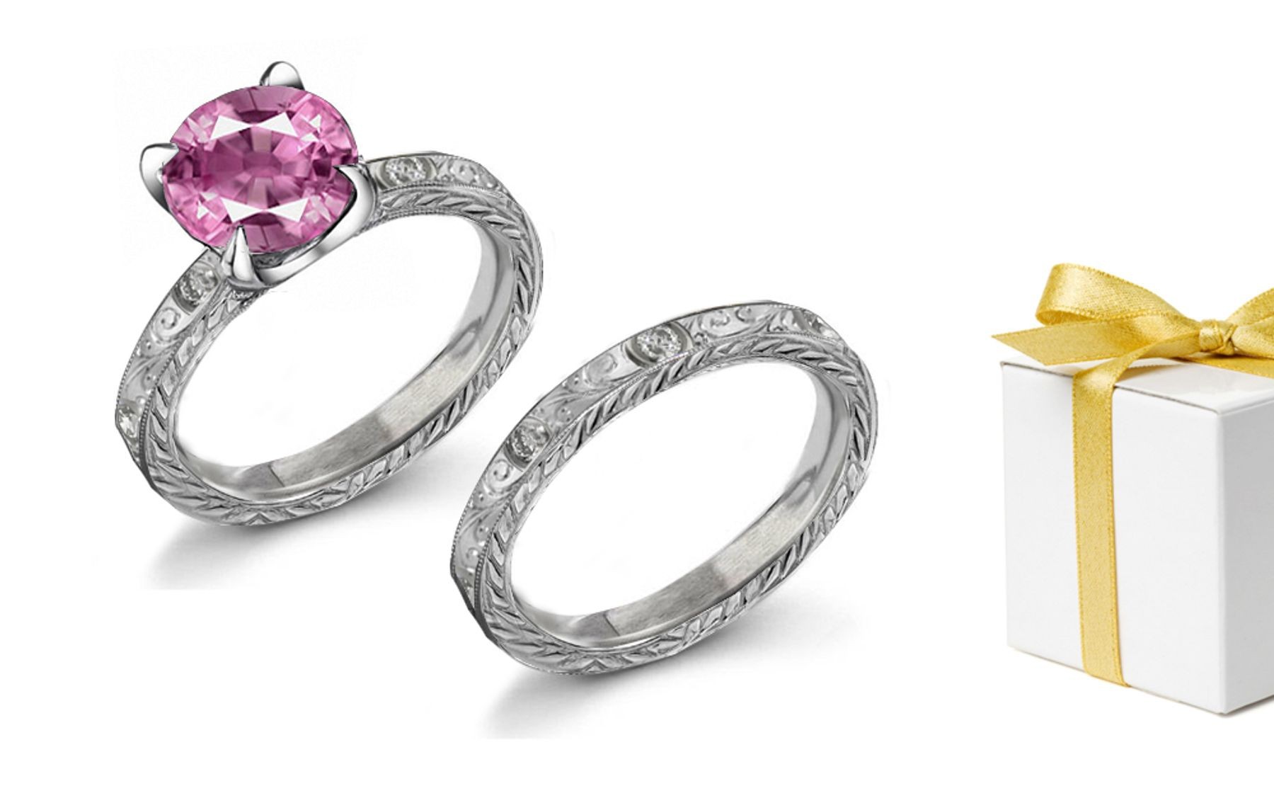 Art: Hand Engraved Pink Sapphire & Diamond Ring Click the Link for Product Views & Info