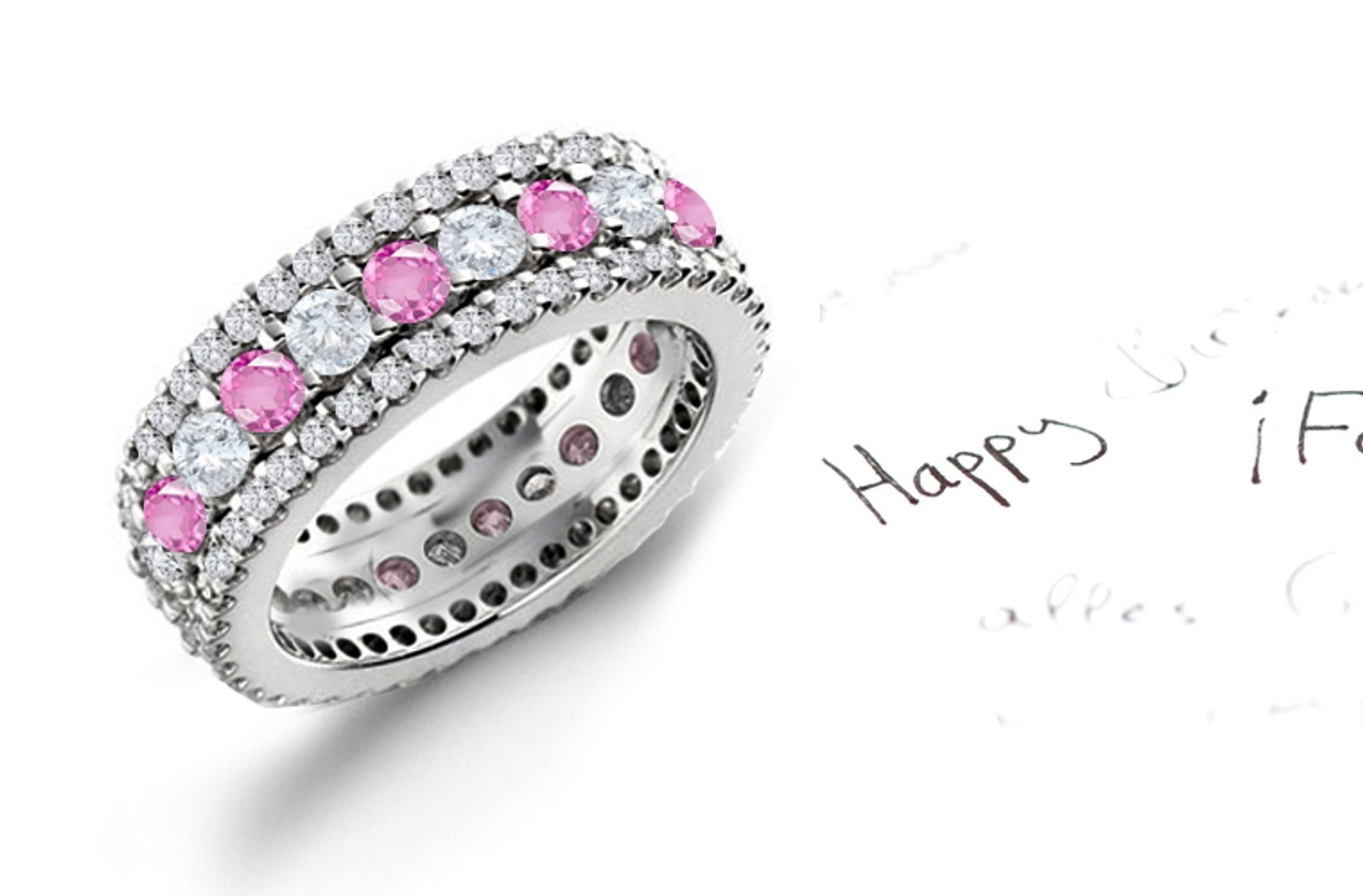 Prong Set Women's Pink Rich Hue Sapphire & Glittering Diamond Eternity Ring