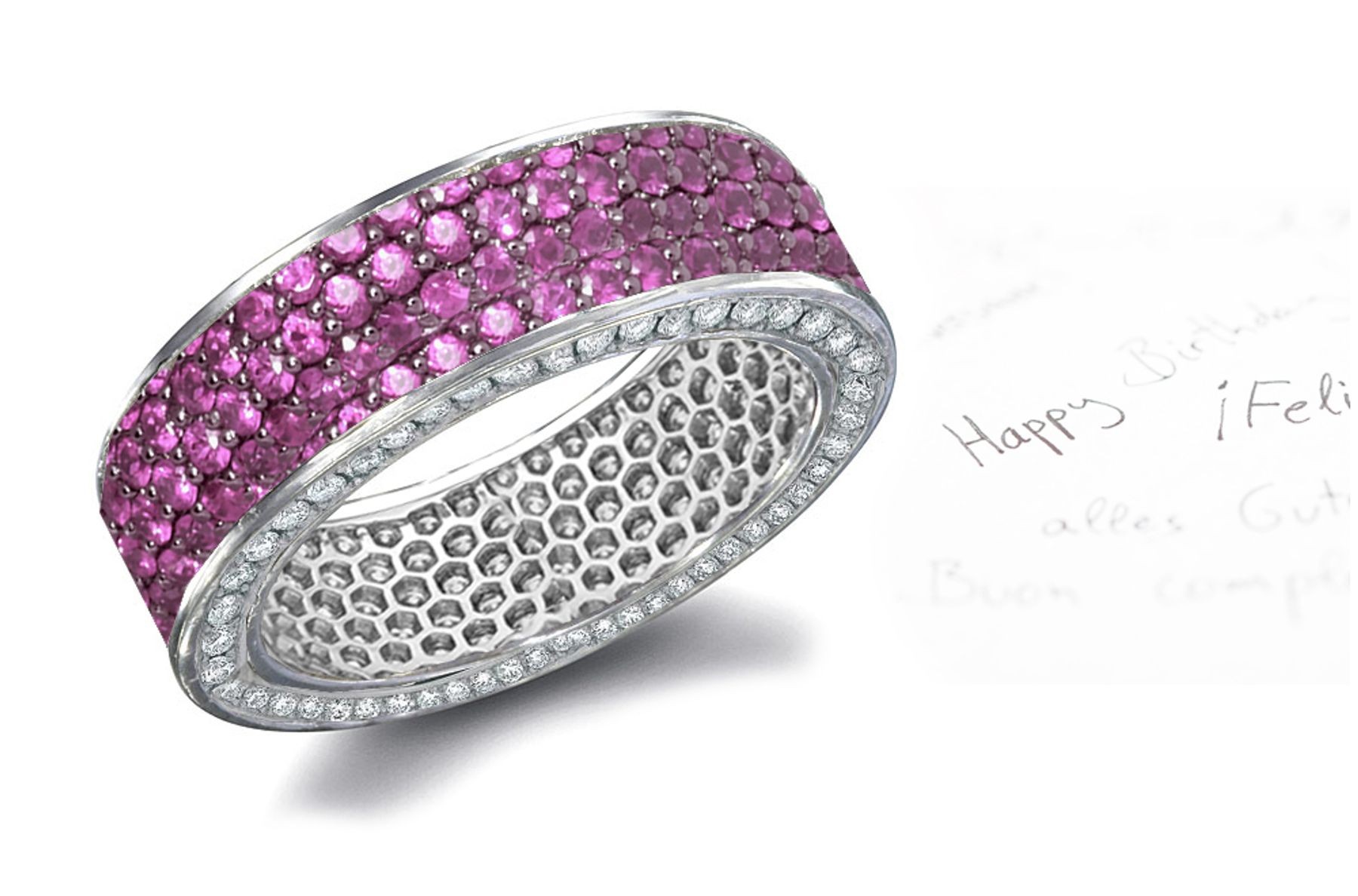 Platinum Women's Pink Rich Hue Sapphire Diamond Ring