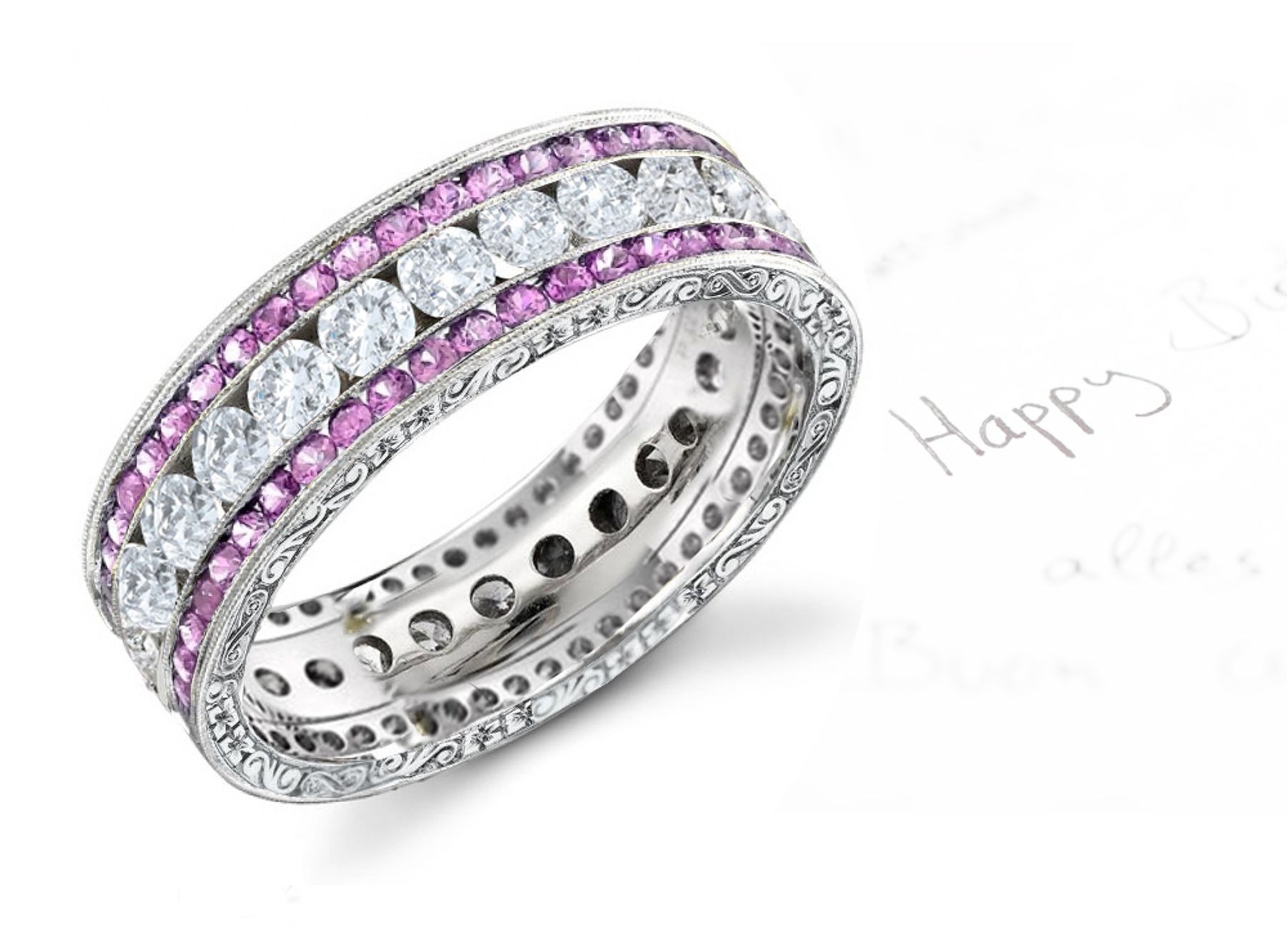 Gold Women's Pink Rich Hue Diamond & Sapphire Engagement Ring