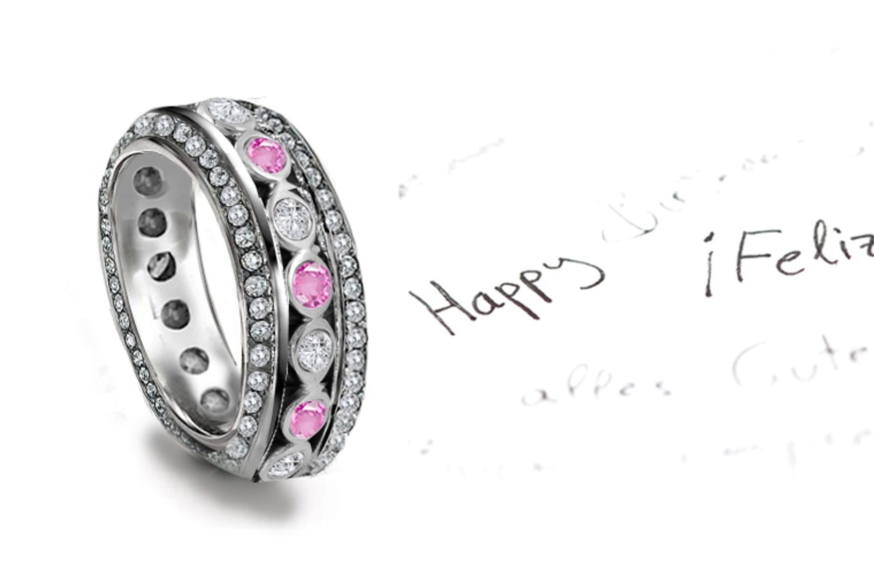 Popular: Sparkling Glittering Women's Pink Rich Hue Sapphire Diamond Eternity Band