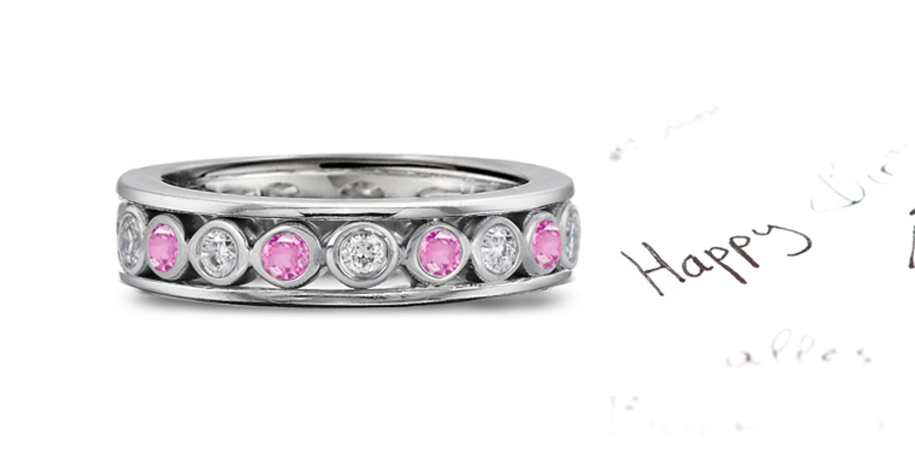 I Love You: Sparkling Glittering Women's Pink Rich Hue Sapphire Diamond Eternity Band