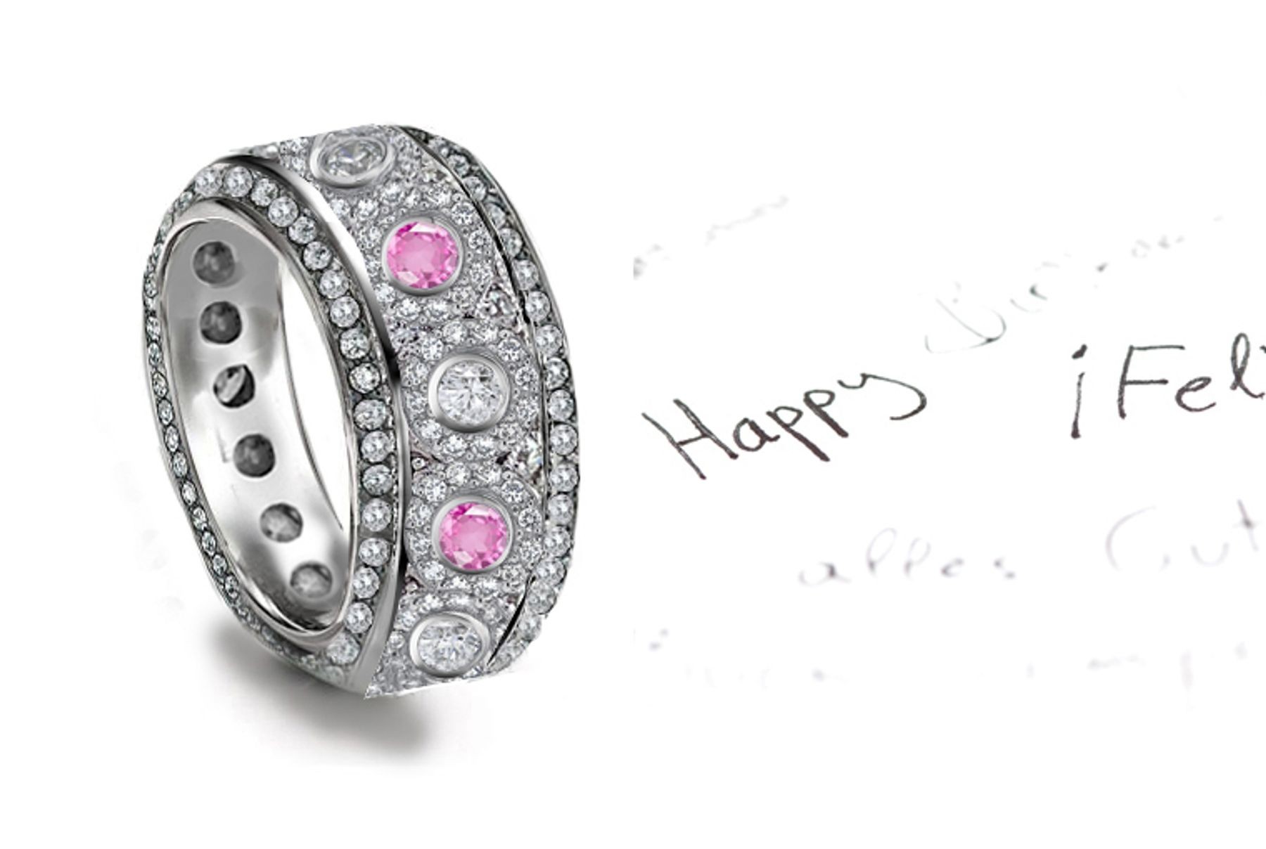 Love Romance: Sparkling Glittering Rich Color Sapphire Diamond Eternity Band