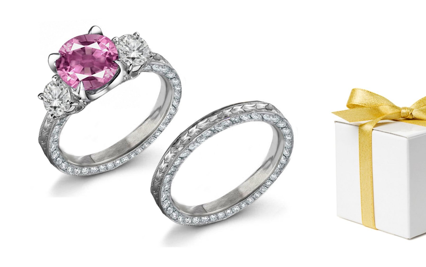 Vintage: Engraved Pink Sapphire Diamond Ring Availability: In stock