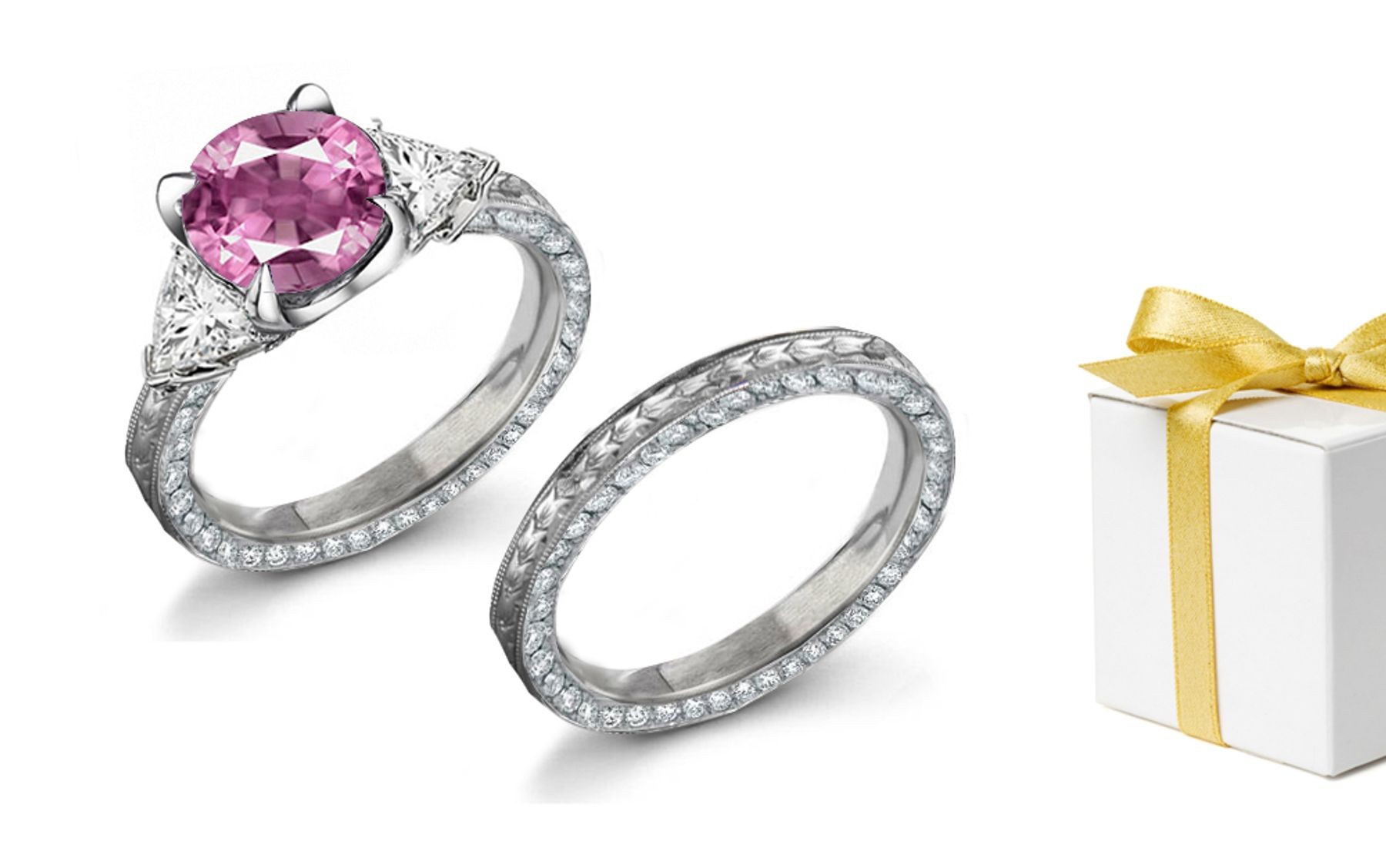 Delight: Engraved Pink Sapphire & Diamond Ring Availability: In stock