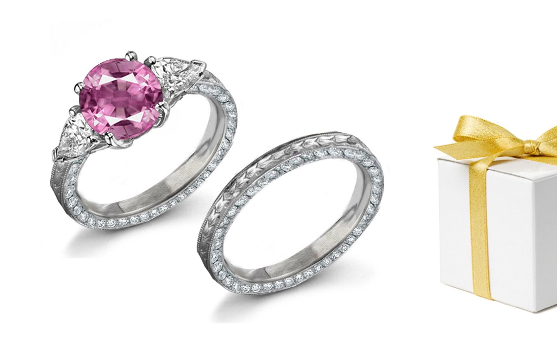 Elegant: Engraved Pink Sapphire & Diamond Ring Availability: In stock